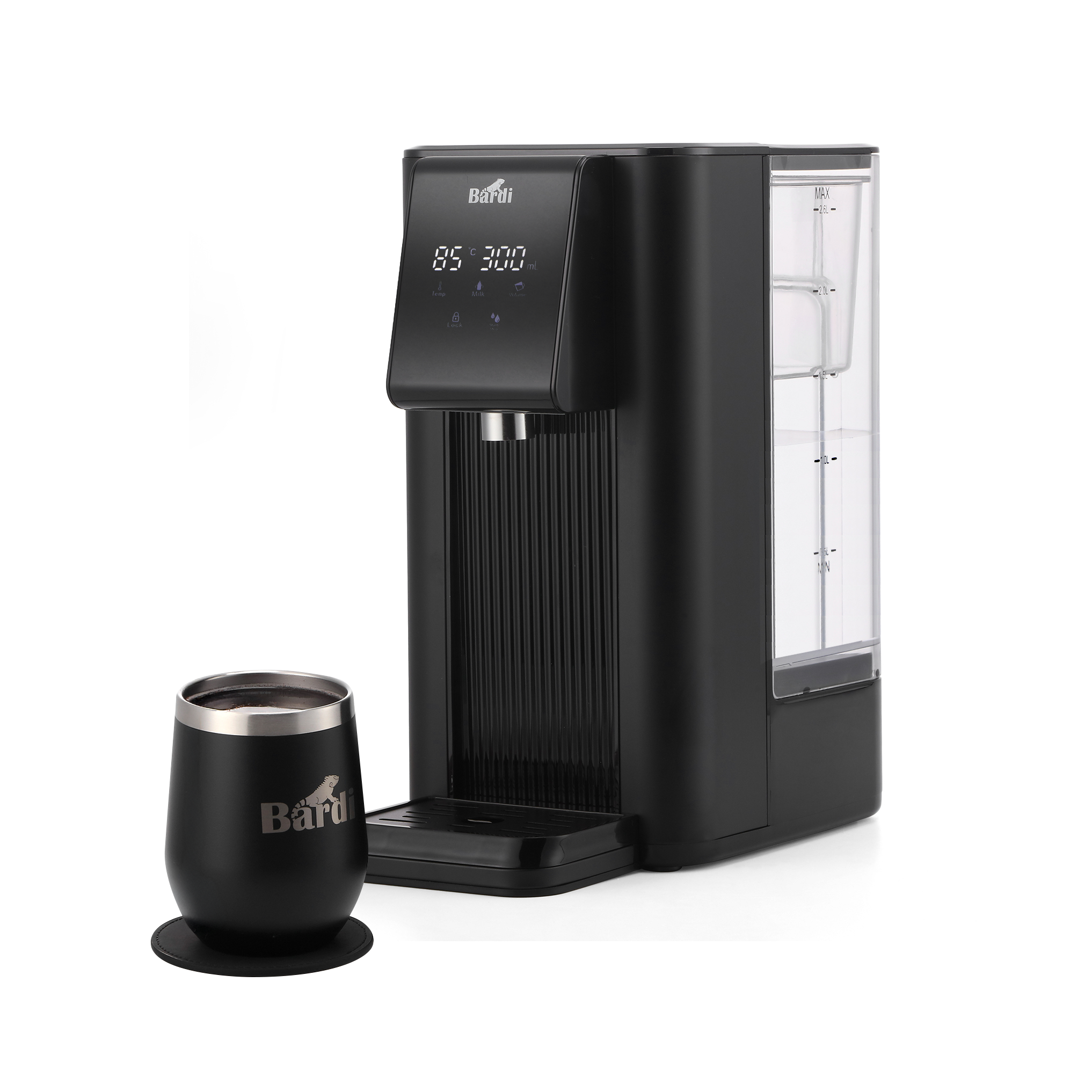 Bardi Heetwaterdispenser 2,6L zwart - incl.thermoscup + onderzetter - instant-heating - 6 temperatuurstanden