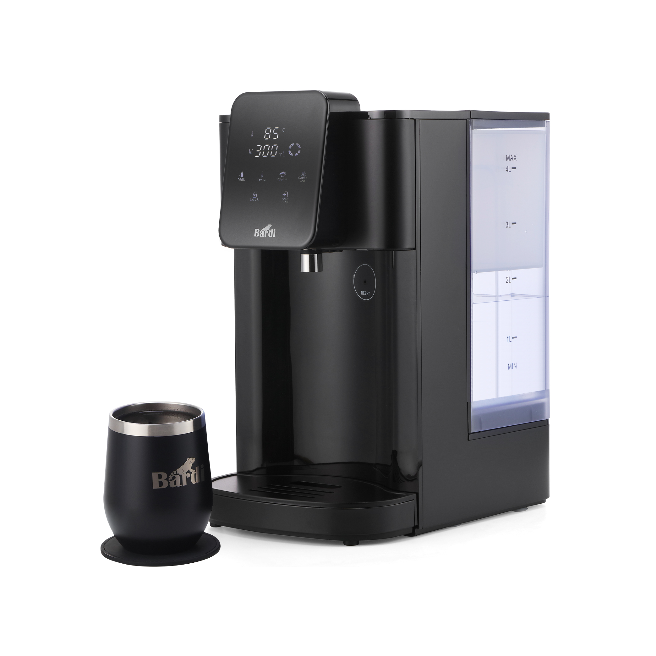 Bardi Heetwaterdispenser 4L - incl. thermoscup en onderzetter - 6 temperatuurstanden - instant-heating - touch met kinderbeveiliging