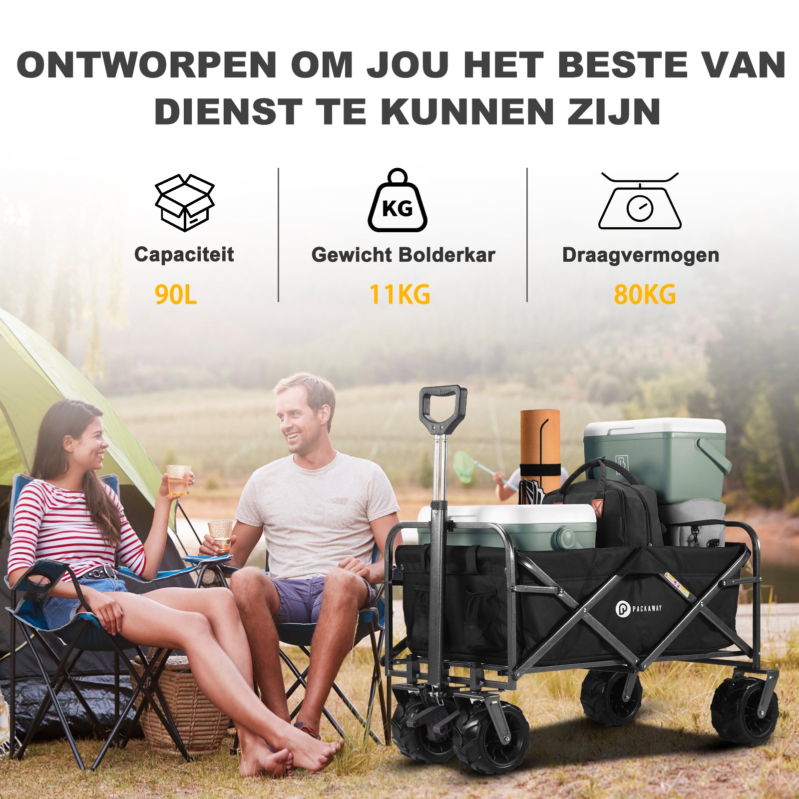 Packaway Bolderkar XL 80kg zwart - opvouwbaar - heavy duty - wasbaar