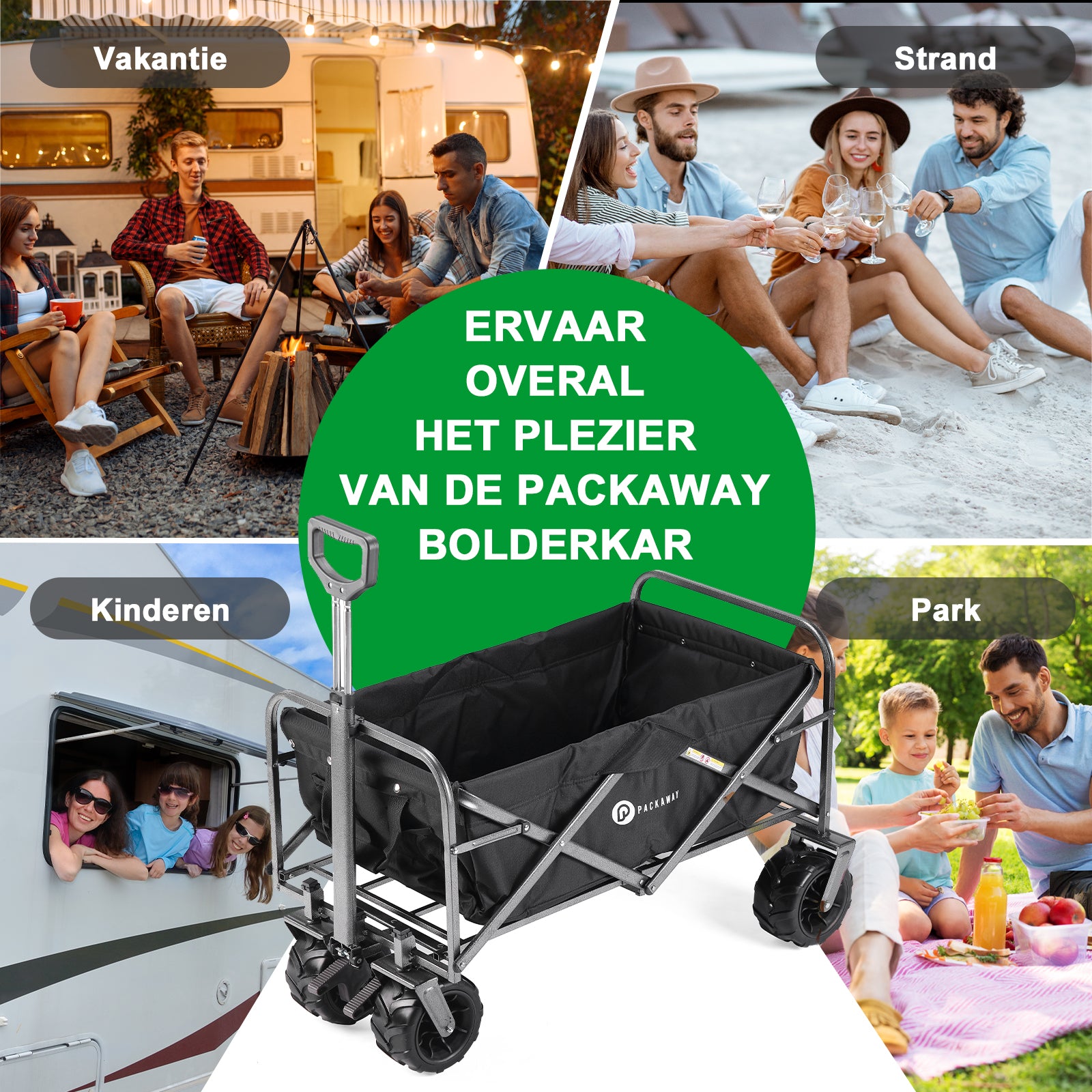 Packaway Bolderkar XL 80kg zwart - opvouwbaar - heavy duty - wasbaar