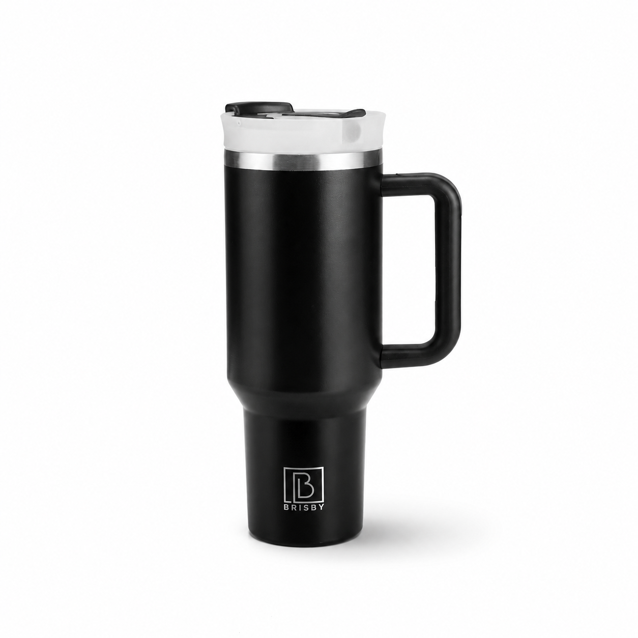 Thermosbeker 1,2L RVS zwart - Met handvat - grote tumbler met flip straw