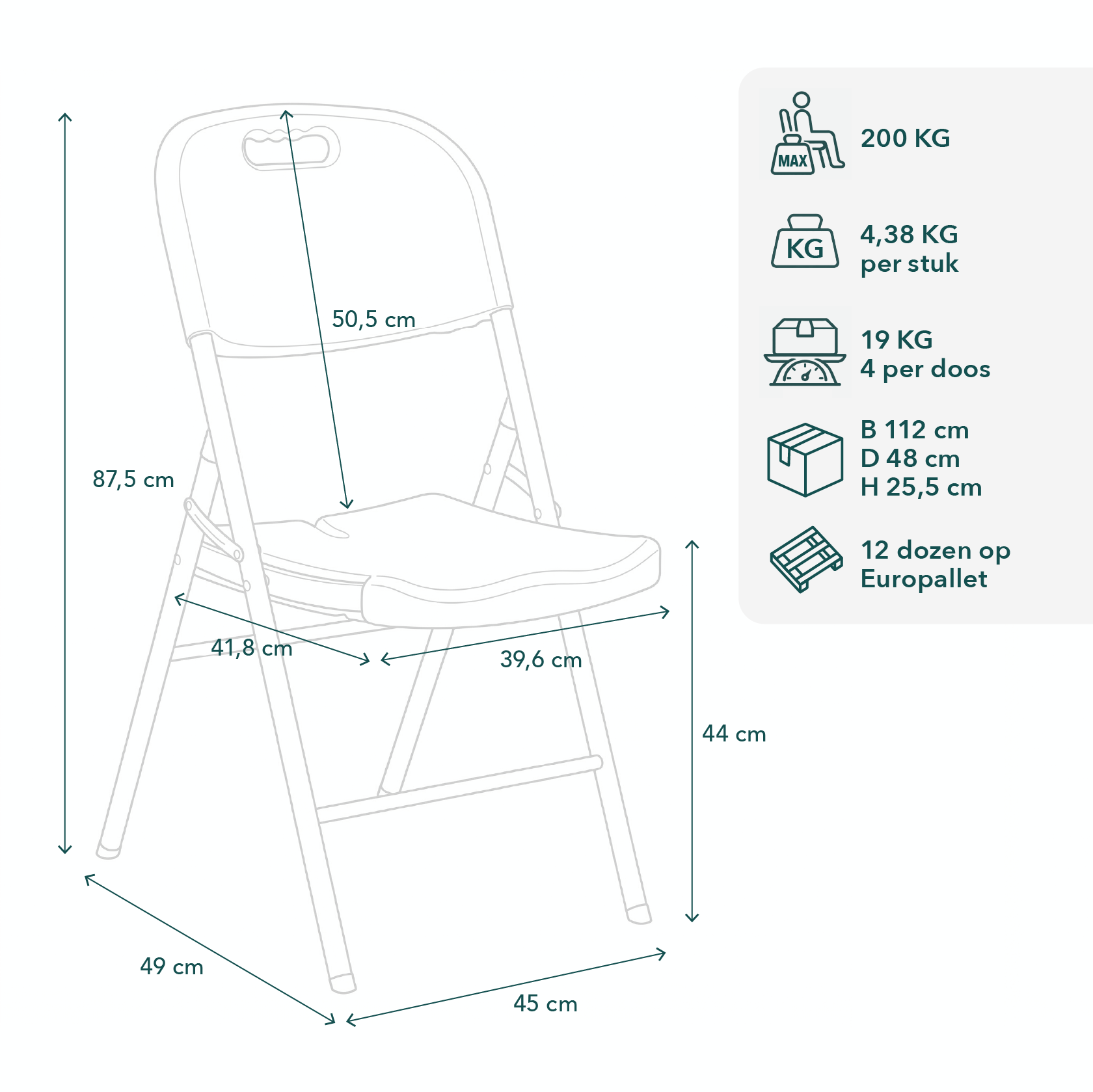Bardi 4-delige Klapstoelen set zwaar - 200 kg draagvermogen - zwart