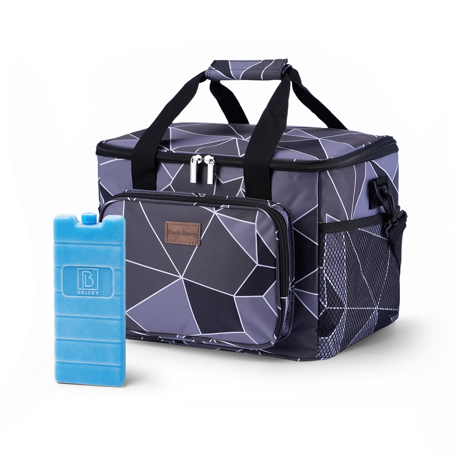 Koeltas 15L koeltas abstract grijs en zwart - lunchtas - 4-laags geïsoleerd - opvouwbaar - incl. 2 gratis koelelementen en draagband