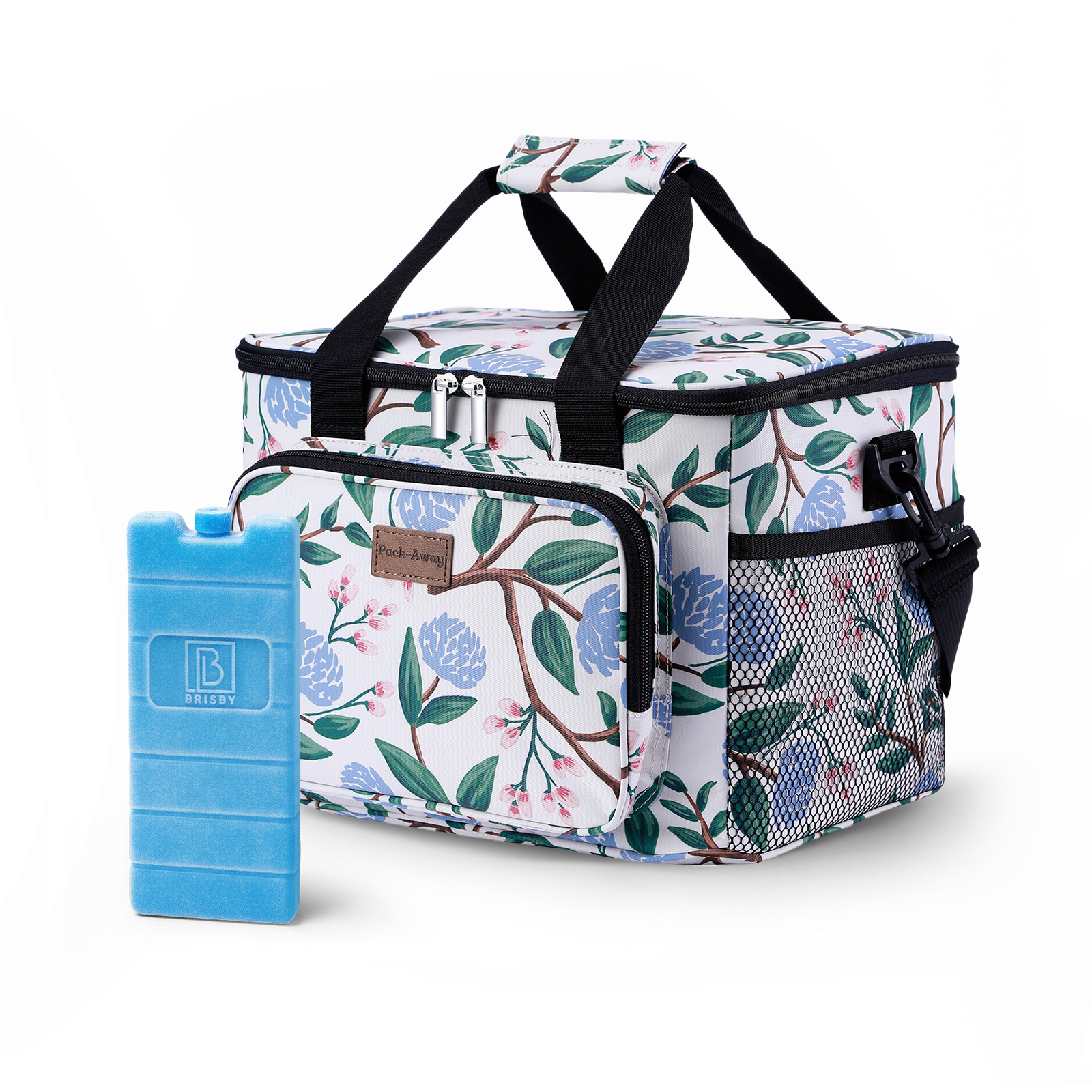 Koeltas 15L koeltas white flower - lunchtas - 4-laags geïsoleerd - opvouwbaar - incl. 2 gratis koelelementen en draagband