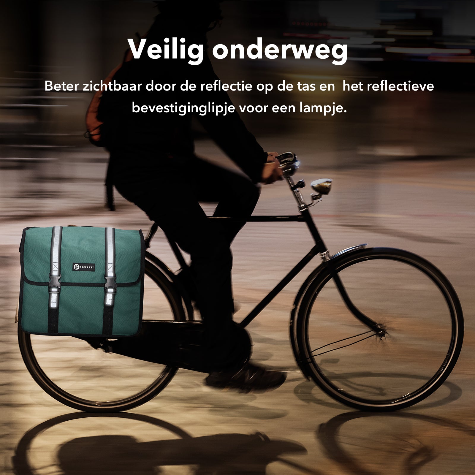 Packaway Dubbele Fietstas 36L groen - hoge zichtbaarheid - waterdicht