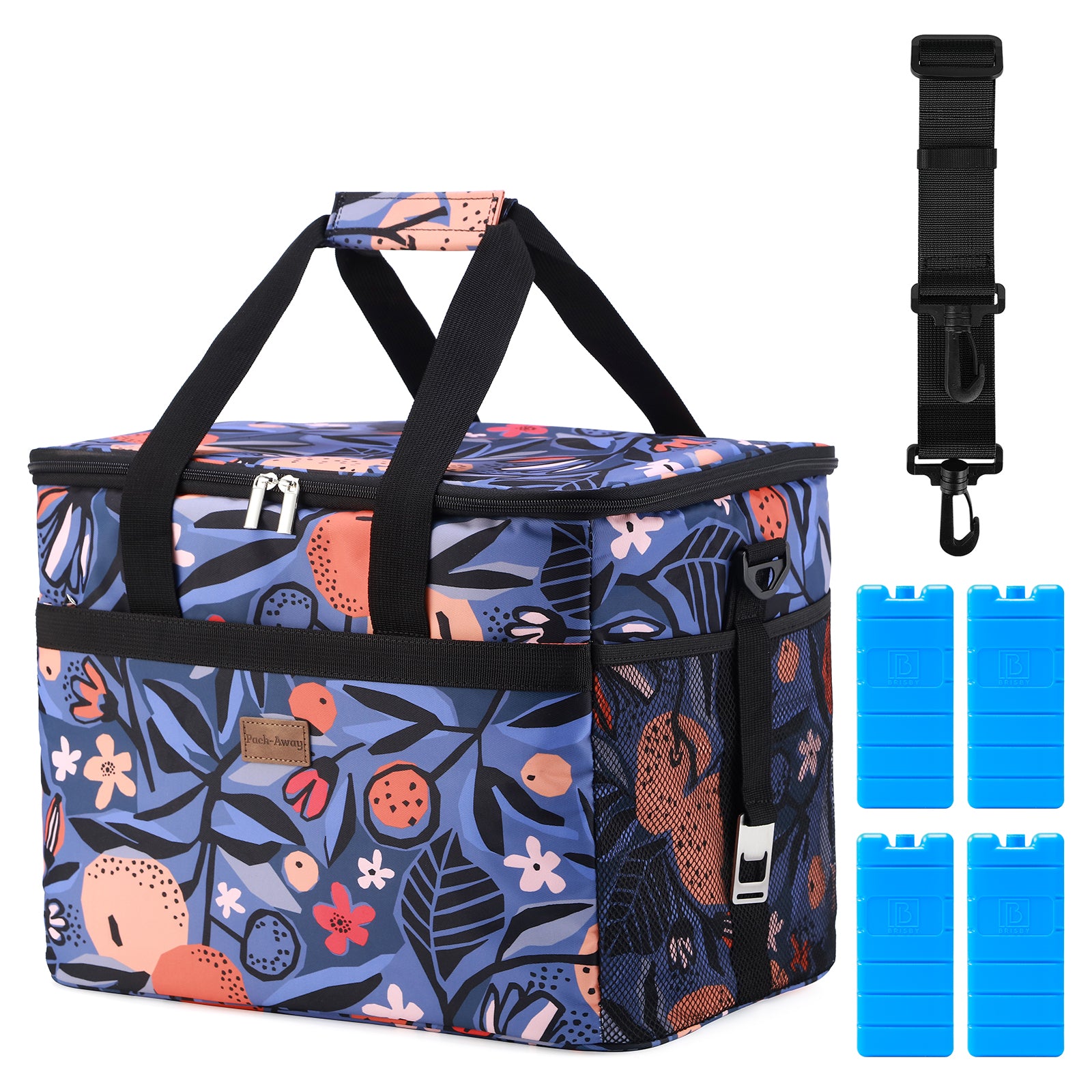 Cooler bag 30L valencia - lunch bag - foldable - 4-layer insulated - incl. 4 free cooling elements and carrying strap