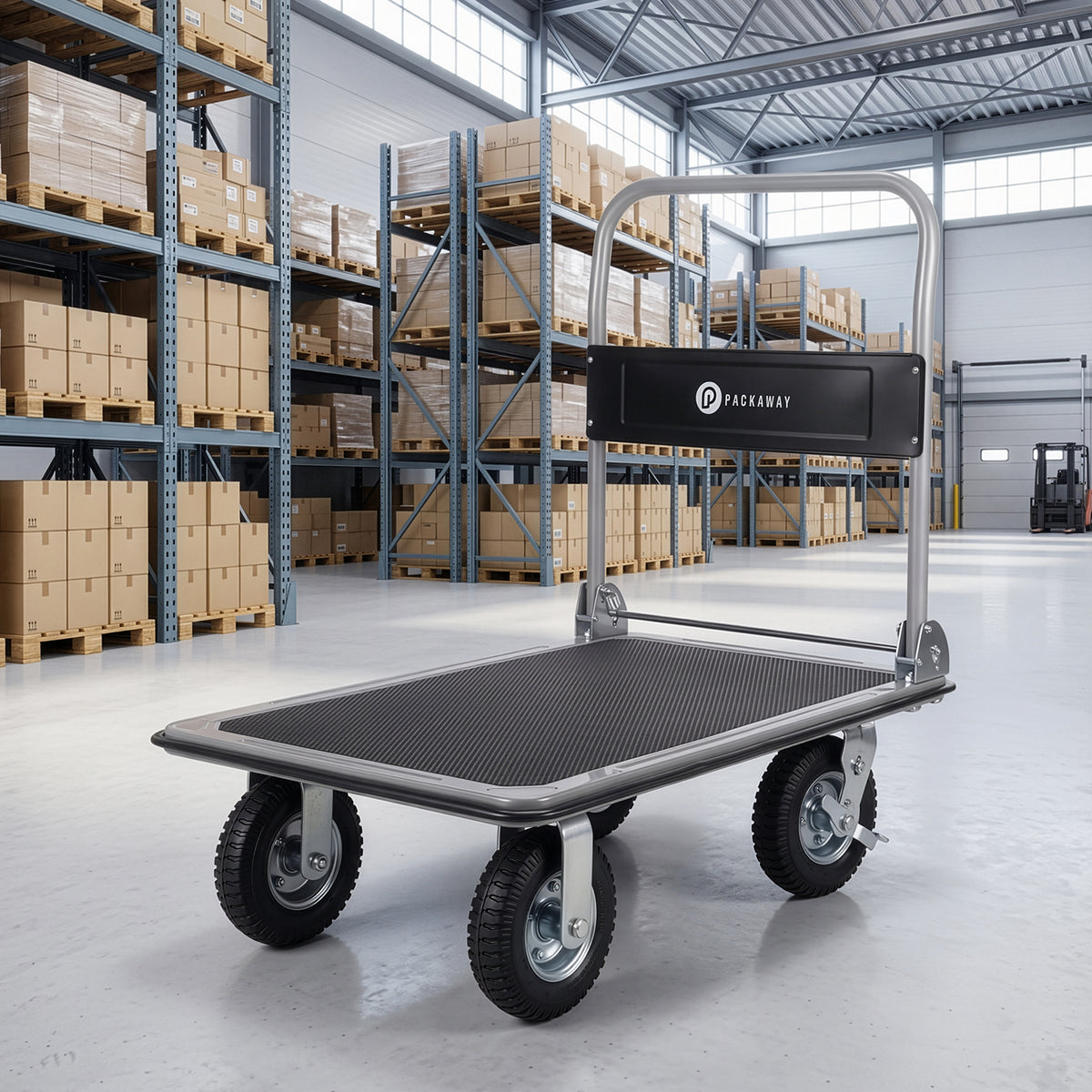 Packaway Professionele Opvouwbare Transportwagen 350 kg – Transportkar met Rubberen Luchtbanden – Rem – Antislip Laadplateau