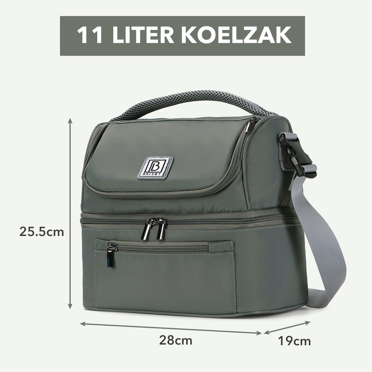 Brisby Koeltas 11 Liter - Lunchtas - Inclusief 2 Koelelementen - Dubbel Compartiment - 4-Laags Geïsoleerd - Waterafstotend - Misty Green