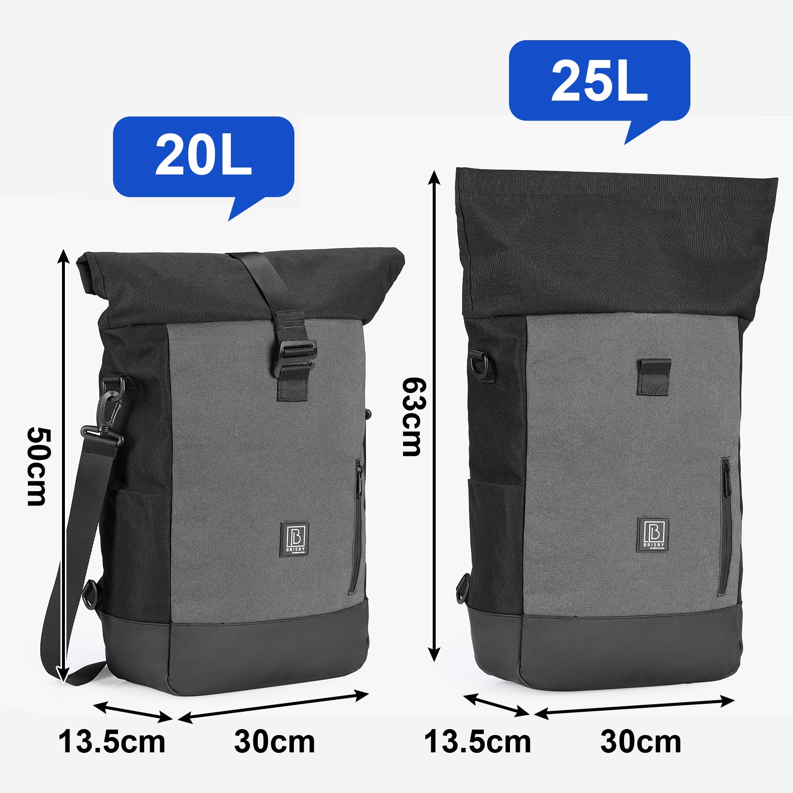 3 in 1 waterproof rolltop bicycle bag 20-26L black - 100% reflection - high visibility - bicycle bag - backpack - shoulder bag