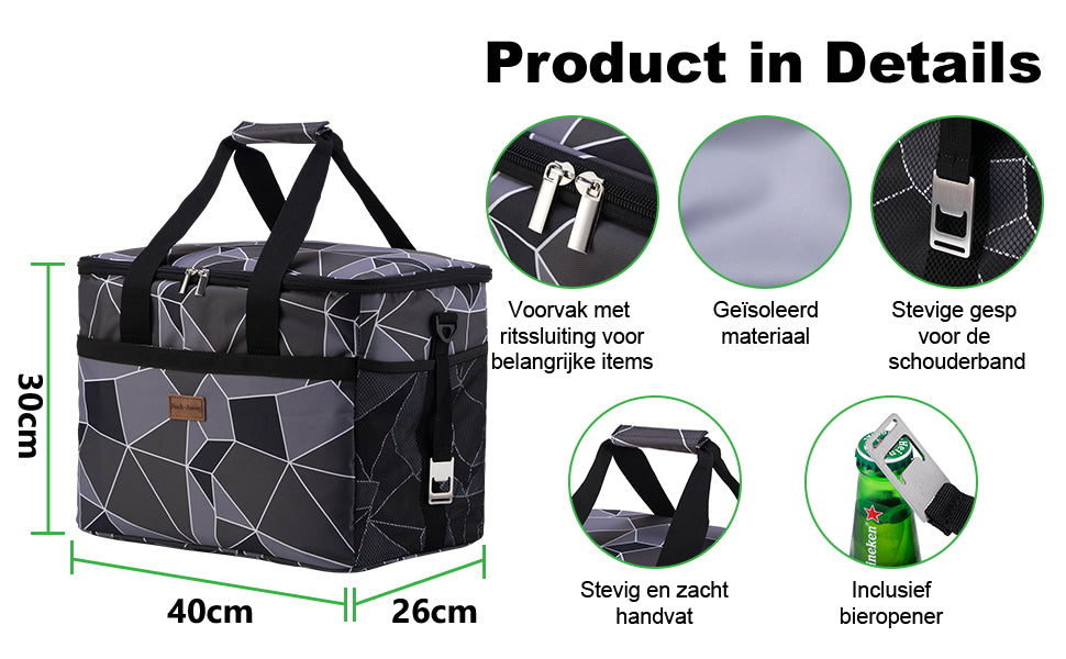 Packaway Koeltas 30L abstract zwart grijs - incl. 4 koelelementen, draagband