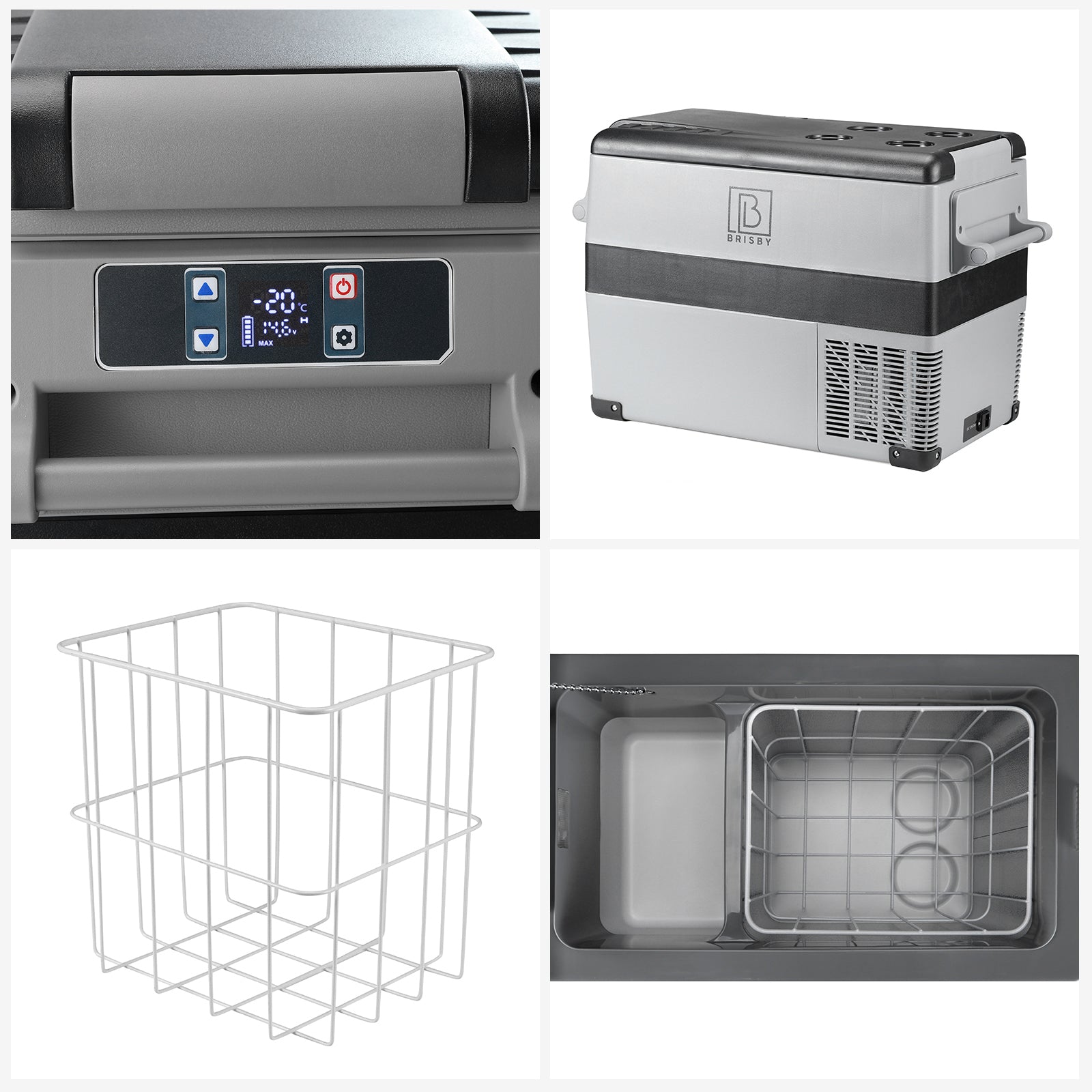Brisby Compressor koelbox 40,5L grijs + 8L koelbox set - incl. 2x 1,2L thermosbeker