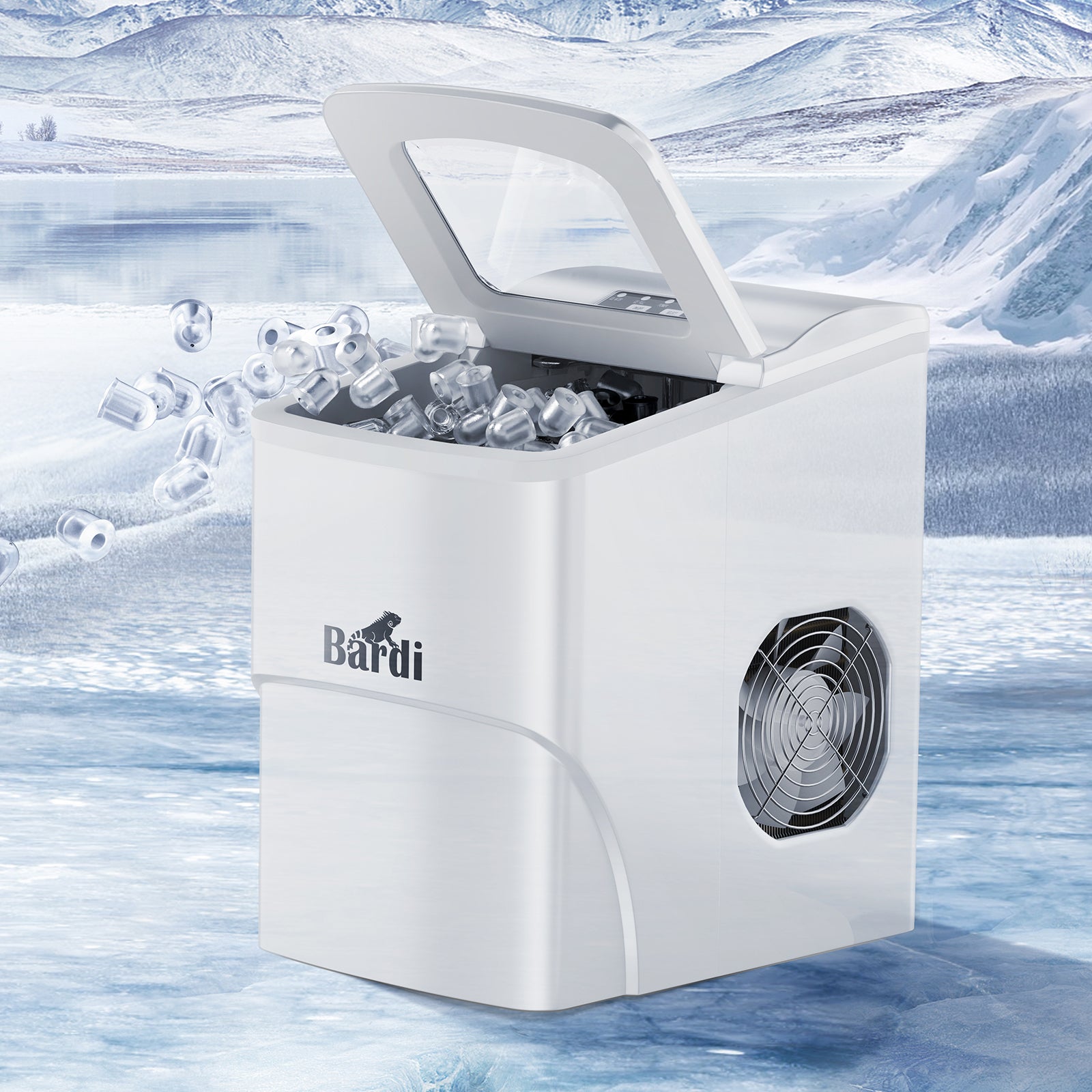 Bardi IJsblokjesmachine - 2 Liter - 12KG IJsblokjes in 24 uur - met IJsschep - Inclusief Luxe Thermosbeker en Ijsschep - Wit