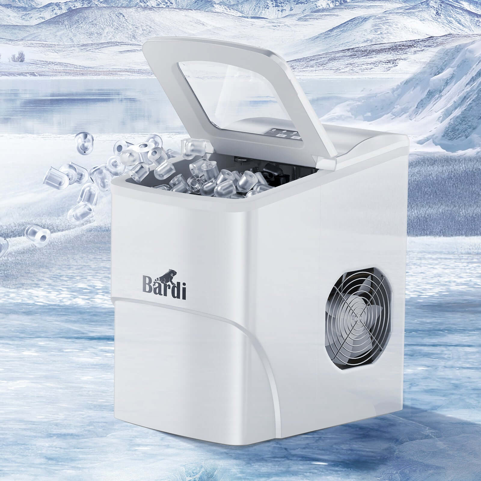 Bardi IJsblokjesmachine - 2 Liter - 12KG IJsblokjes in 24 uur - met IJsschep - Inclusief Luxe Thermosbeker en Ijsschep - Wit Brisby Rugzak voor Dames & Heren – Comfortabele, Waterafstot