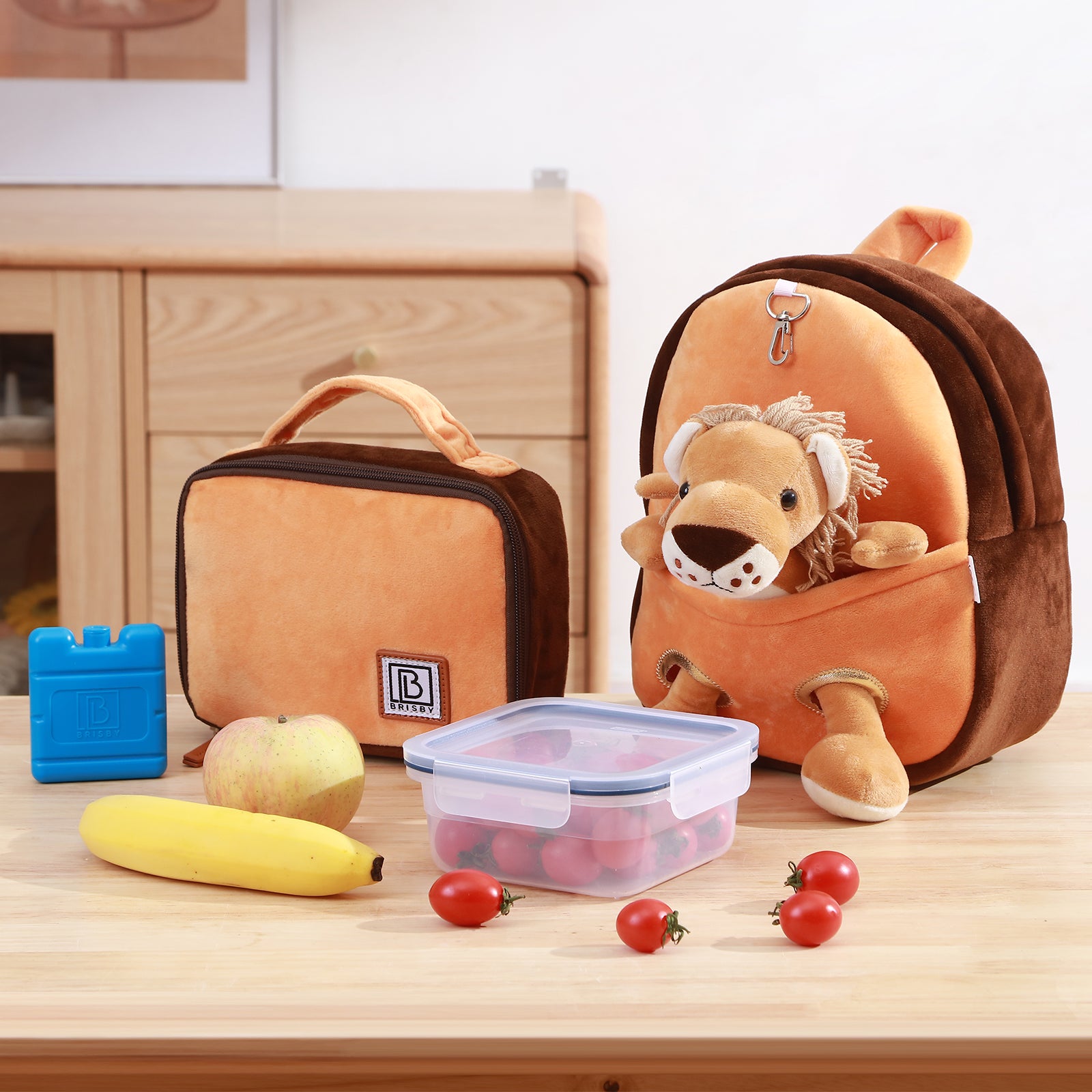 Lion toddler set - incl. backpack, cuddly toy and lunch bag