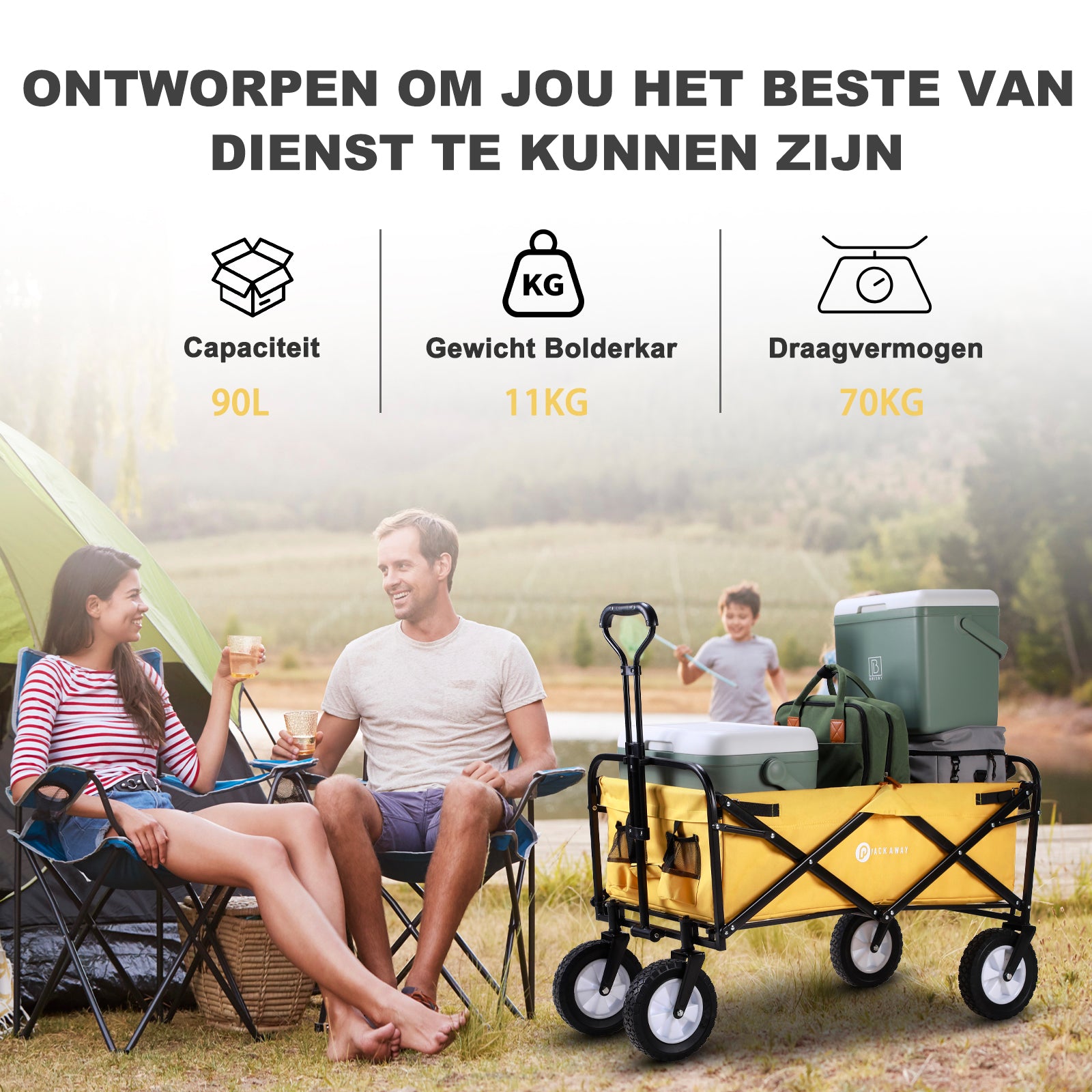 Packaway Bolderkar 70kg oker - opvouwbaar - wasbaar