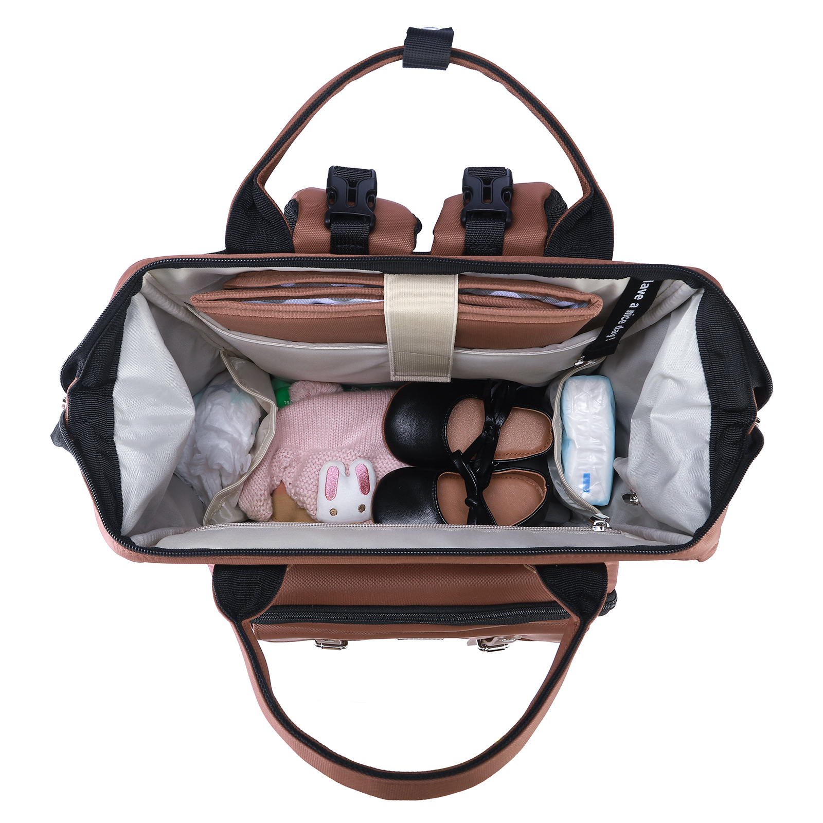 Stayopen luiertas roodbruin - Verzorgingstas - stay-open frame - USB oplaadfunctie - incl. buggymontage en verschoonmat