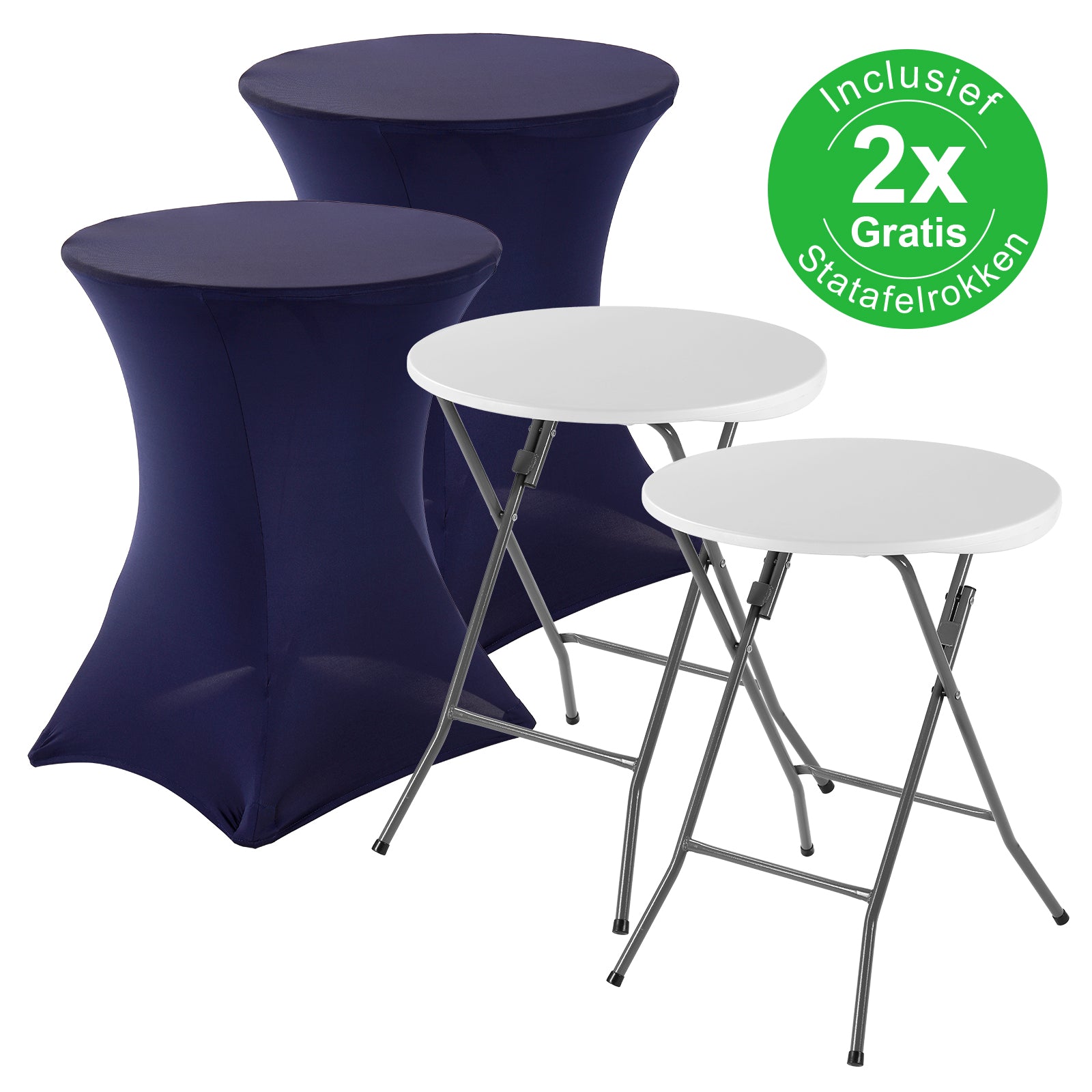 Bardi 2 x Salontafel - Bijzettafel Inklapbaar 60 x 74cm - Wit inclusief Donkerblauwe Rokken