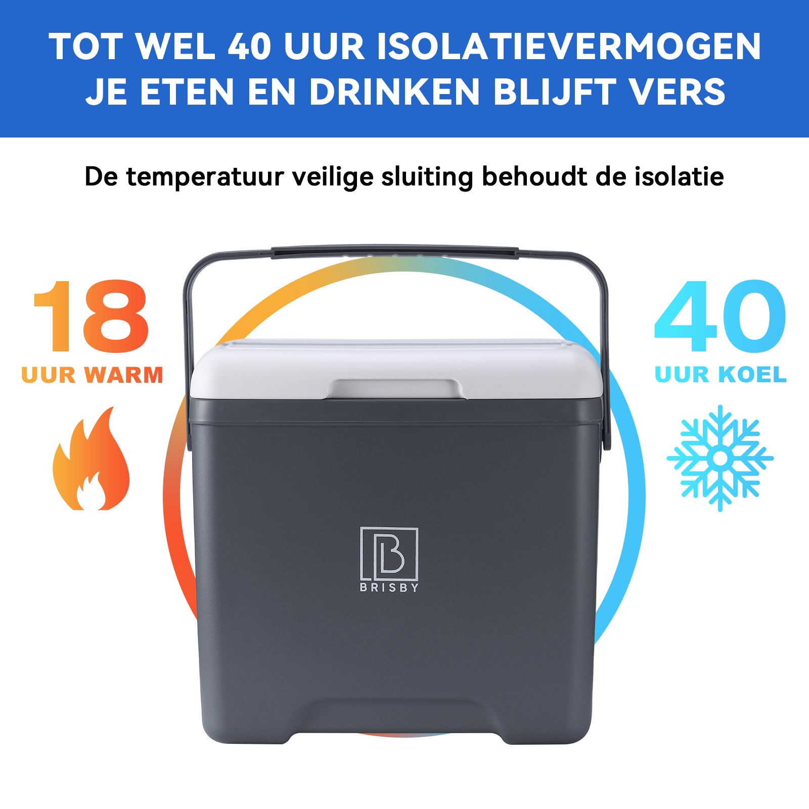 Cool box 13L grey - Up to 40 hours insulation - incl. 2 450ml cooling elements - temperature-safe closure - cooling element locked in lid