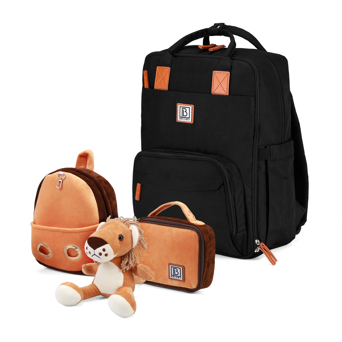 Brisby Luiertas Original - Zwart - Kinderrugzak - 1.5L kinderlunchtas Leeuw
