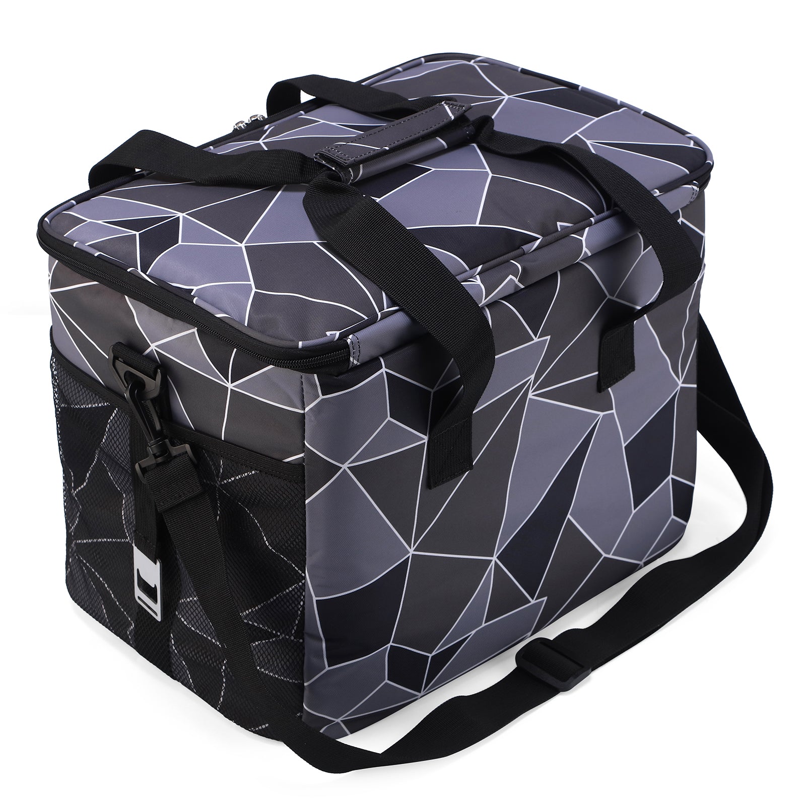 Cooler bag 30L abstract grey and black - lunch bag - foldable - 4-layer insulated - incl. 4 free cooling elements and carrying strap