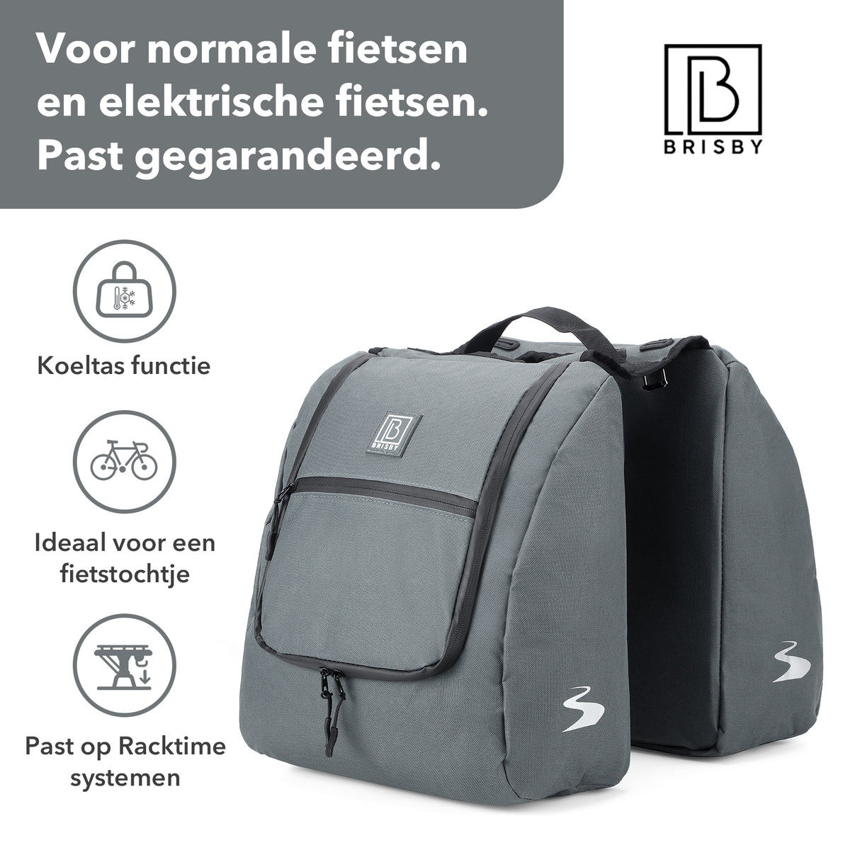 Brisby Dubbele Fietstas 28 Liter – Koeltas en Lunchtas – 4-laags Geïsoleerd – Voor Gewone en Elektrische Fiets – Waterafstotend met Waterdichte Ritsen – Urban Blue