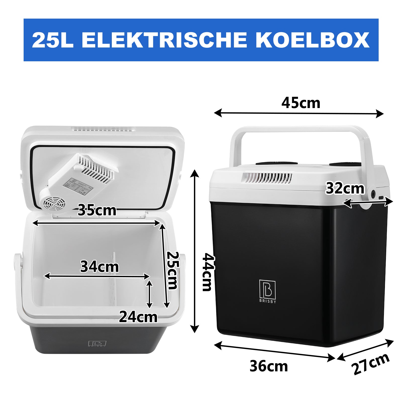 Electric cool box 25L black - AC/DC 12V, 220/230V - incl. divider - lockable lid