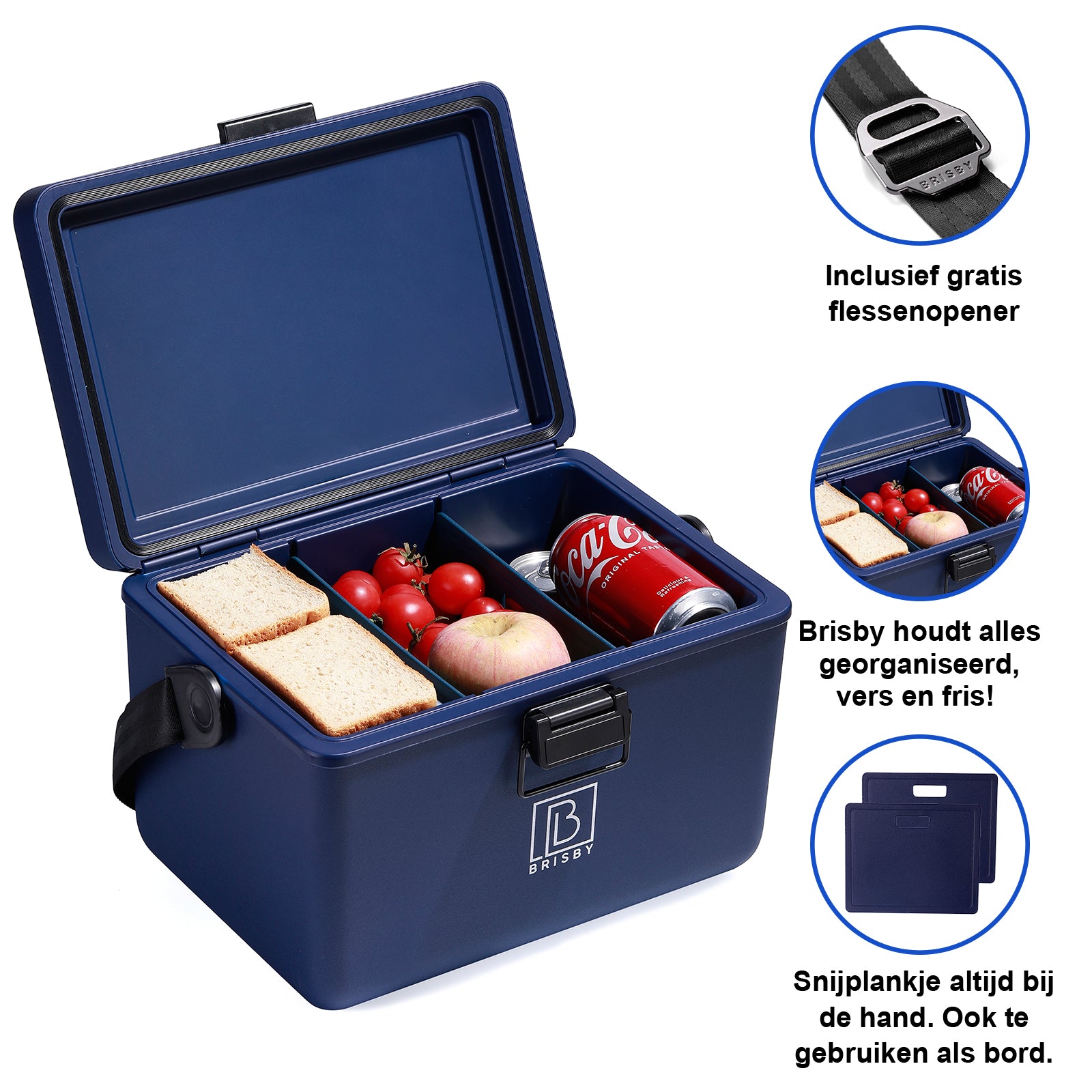 Koelbox 12L met draagband blauw - Dividers - snijplanken - tot maximaal 40 uur isolatie - incl. 2 koelelementen van 200ml