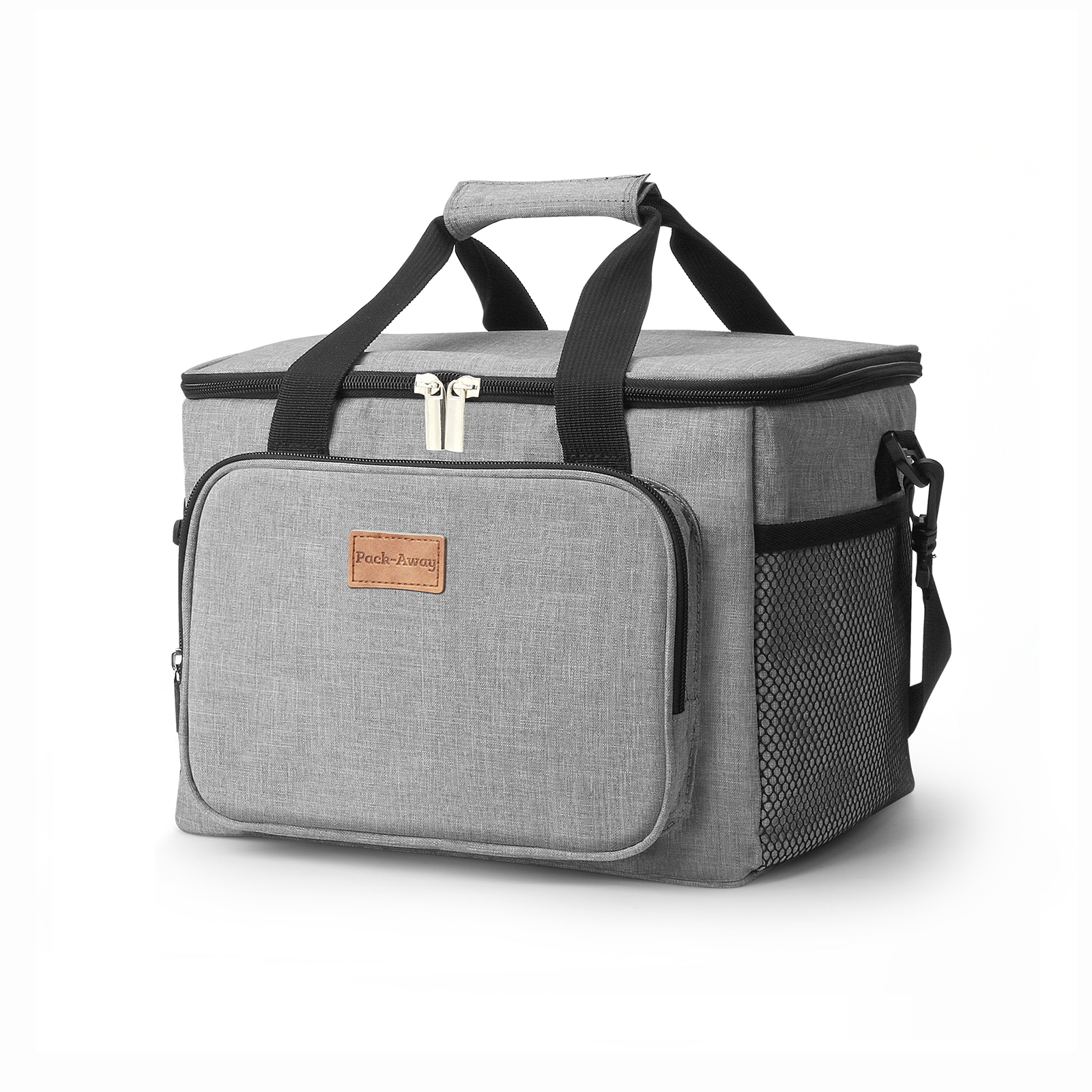 Cooler bag 15L grey - lunch bag - 4-layer insulated - foldable - incl. 2 free cooling elements and carrying strap
