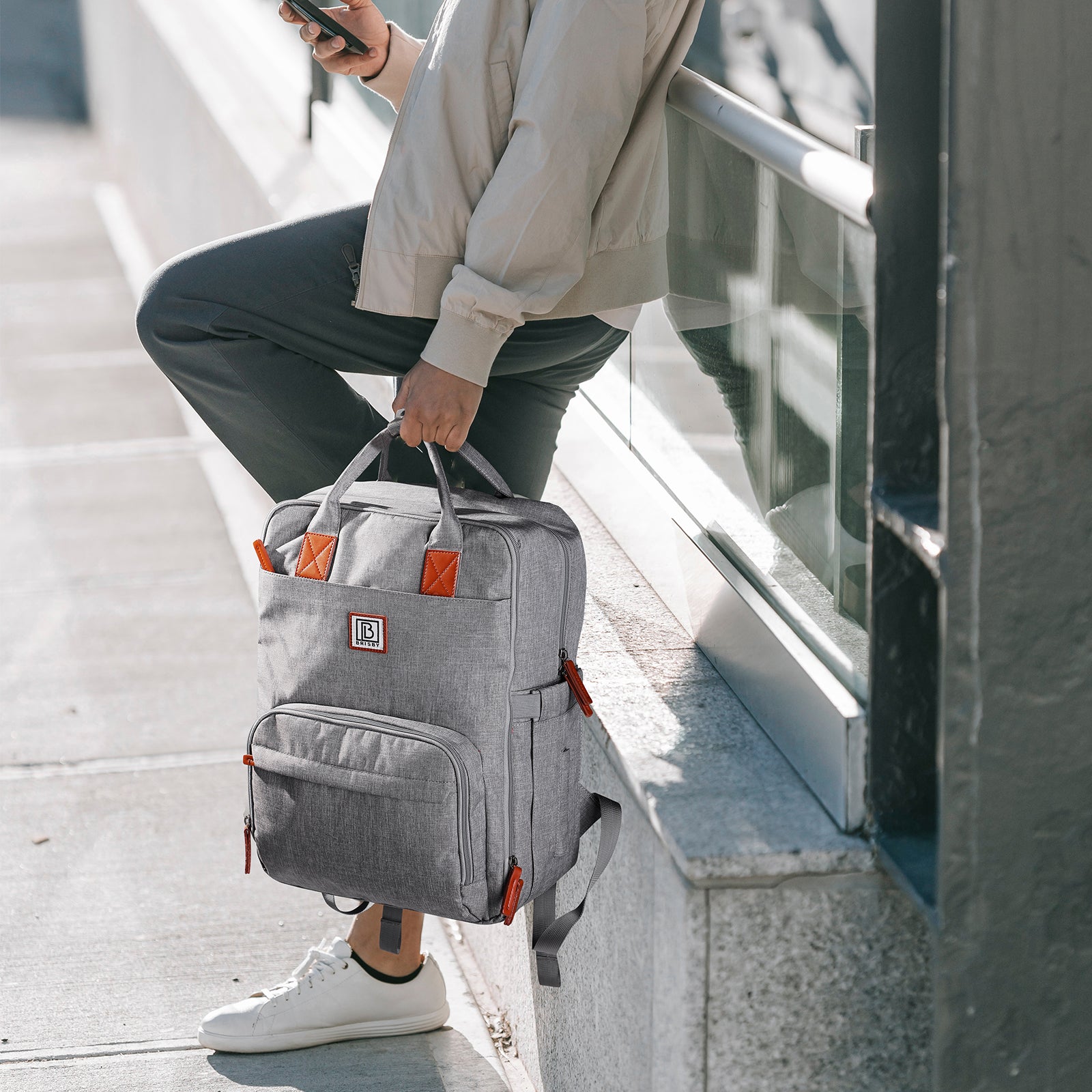 Brisby Rugtas unisex LTO lichtgrijs - waterafstotend - laptopvak - handbagage