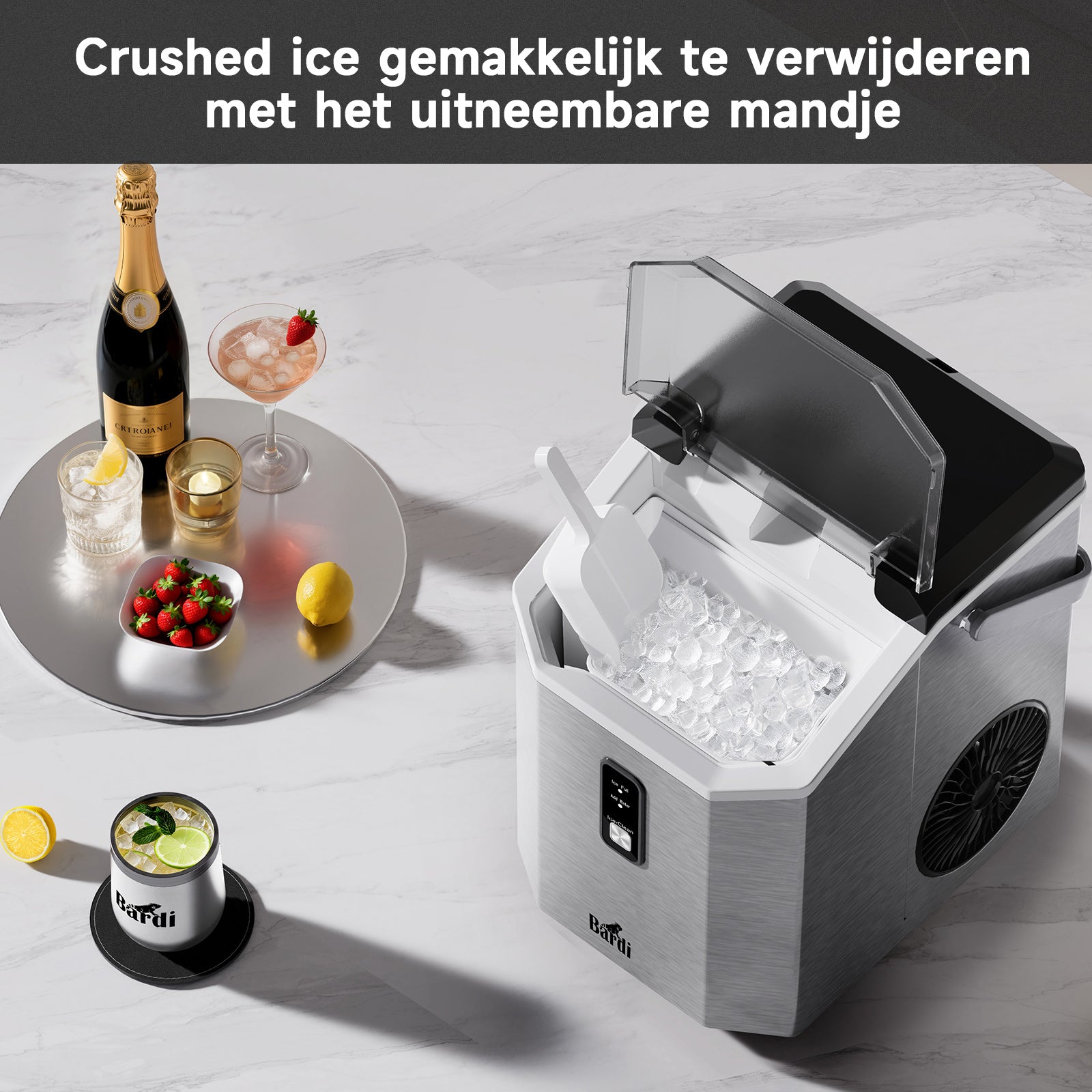 Bardi Nugget IJsblokjesmachine Square 1,1L RVS - 15 kg/24 uur - incl. thermosbeker