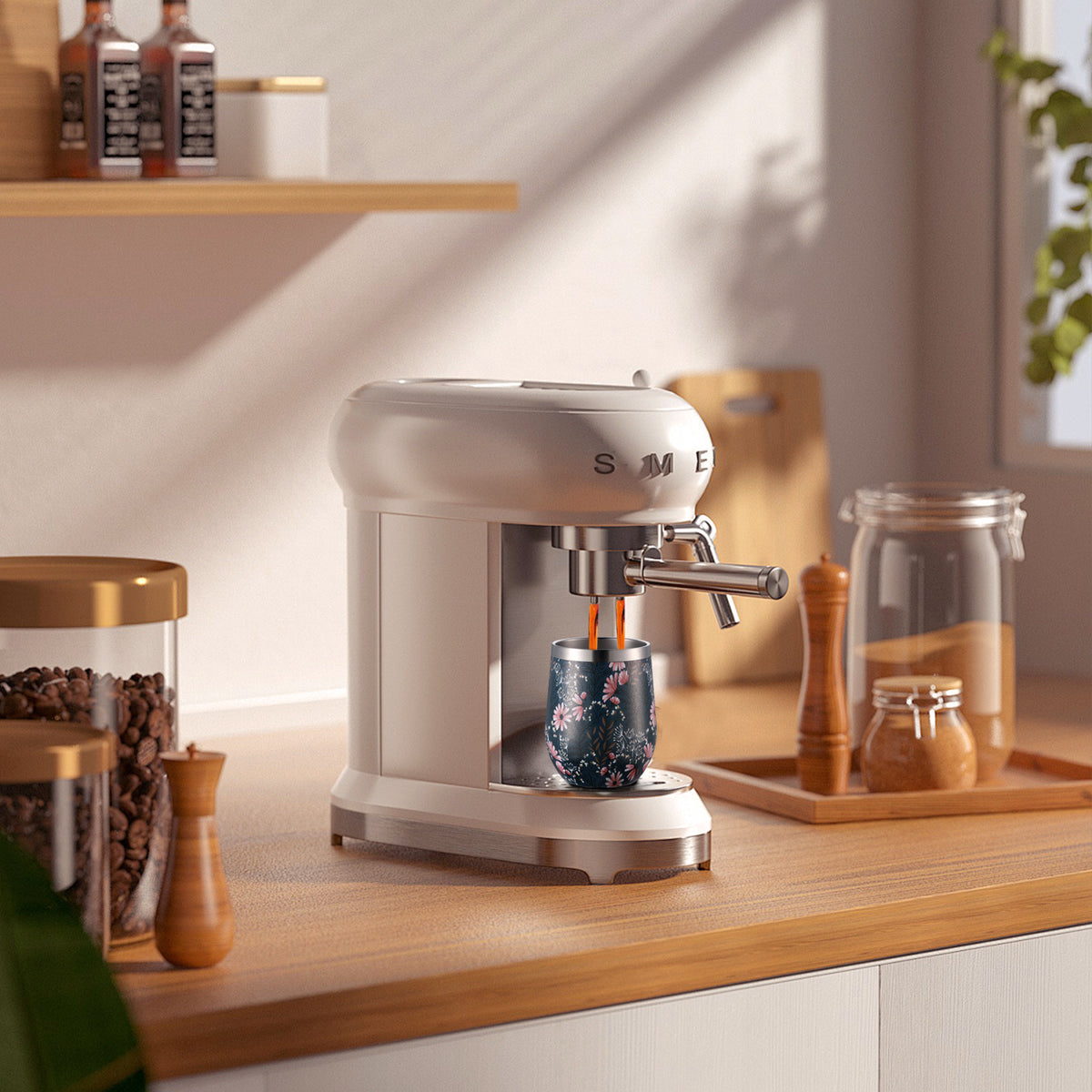 Bardi IJsblokjesmachine set 1,6L RVS - incl. 3 thermoscups japanese flower en ijsschep