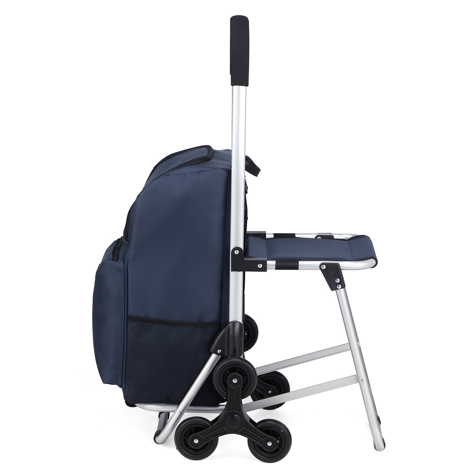 Packaway 35L Boodschappentrolley met 6 Wielen voor Trappen - Klapstoel Functie - Steekwagen Functie - Geïsoleerd - Afneembare Rugzak - Blauw