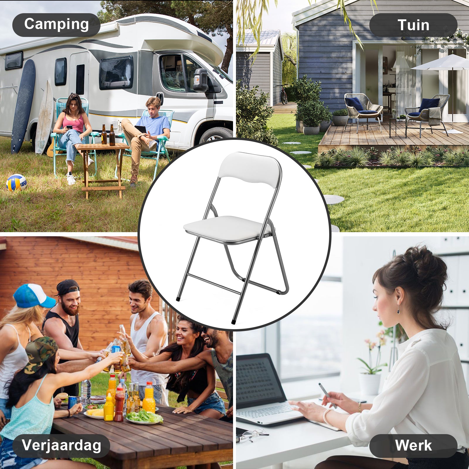 Bardi 2-delige Klapstoelen set PVC wit - 100 kg draagvermogen