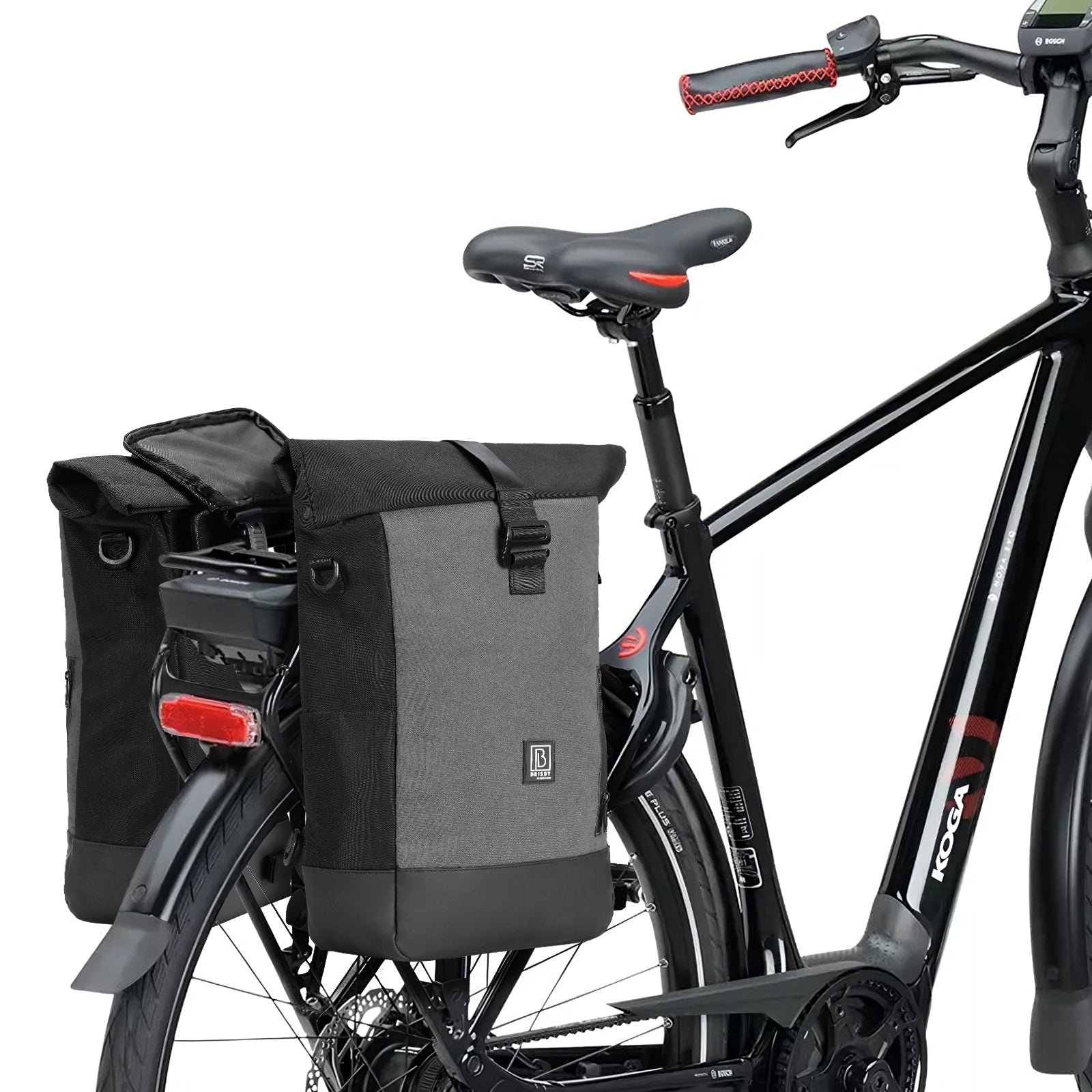 3 in 1 waterproof rolltop bicycle bag set 40-52L black-gray - 100% reflection - high visibility - bicycle bag - backpack - shoulder bag
