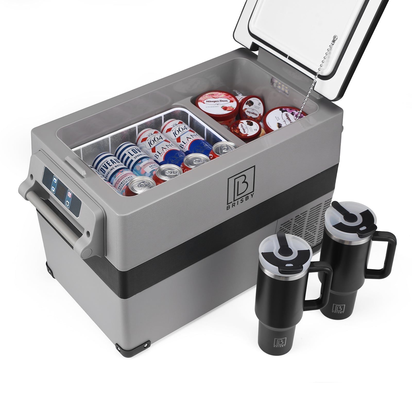 Compressor koelbox 40,5L en 8L koelbox zwart SET - Dual zone - koelen en vriezen - 12V en 230V - incl. 2x 1,2L thermosbekers