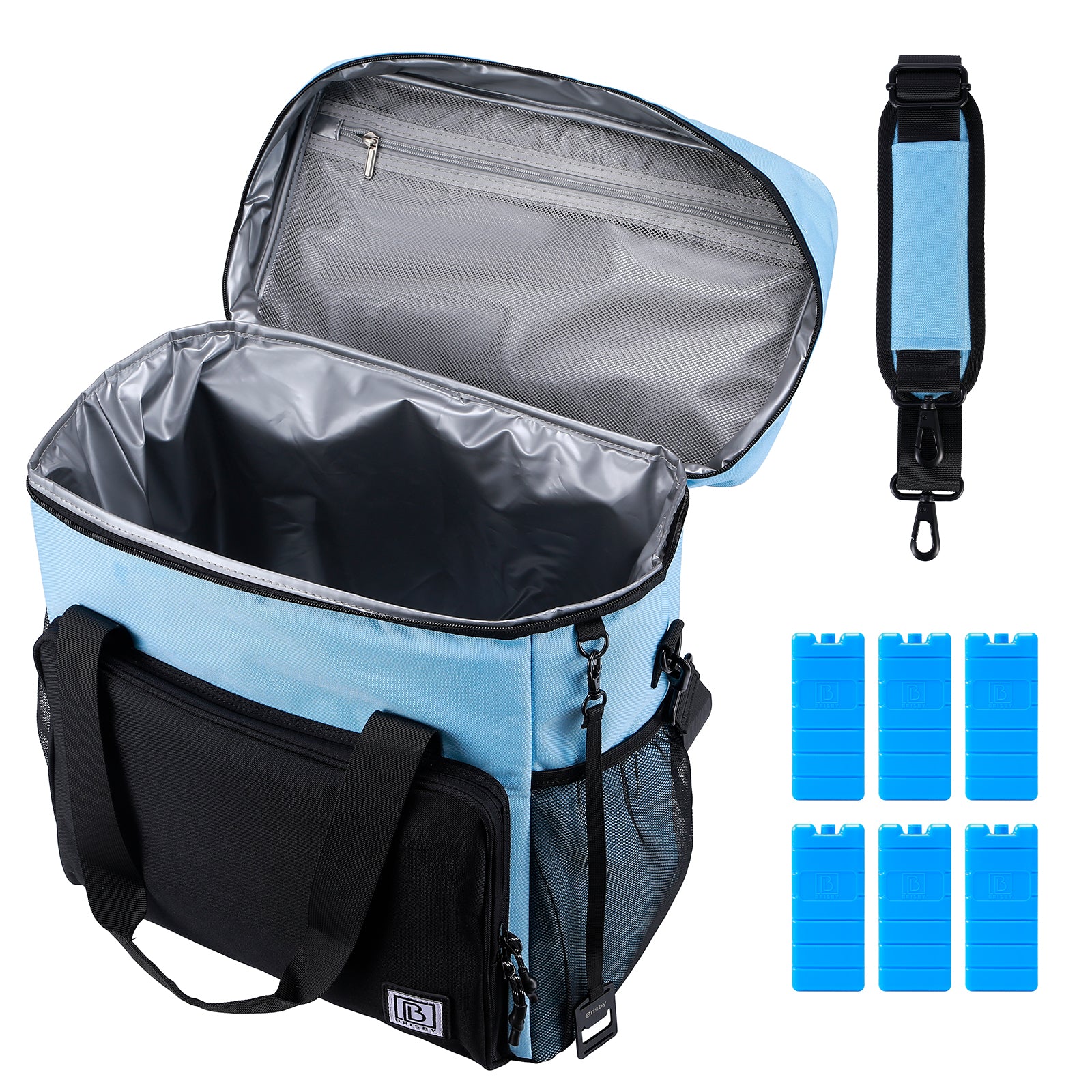 Cooler bag 40L black/blue - Lunch bag - 4-layer insulated - 6 free cooling elements - incl. shoulder strap