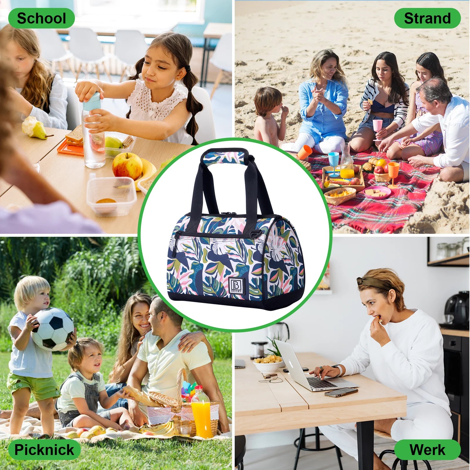 Koeltas 10L botanic garden - Lunchtas - 4-laags geïsoleerd - 2 gratis koelelementen - incl. schouderband