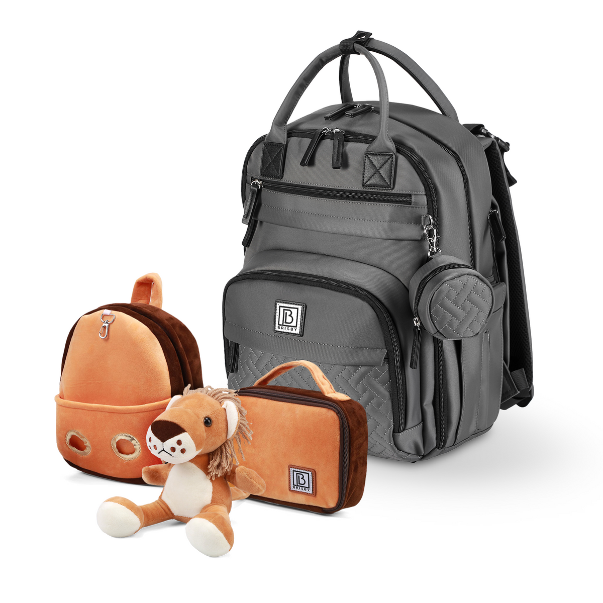 Brisby Premium Luiertas - Donkergrijs - Kinderrugzak - 1.5L kinderlunchtas Leeuw