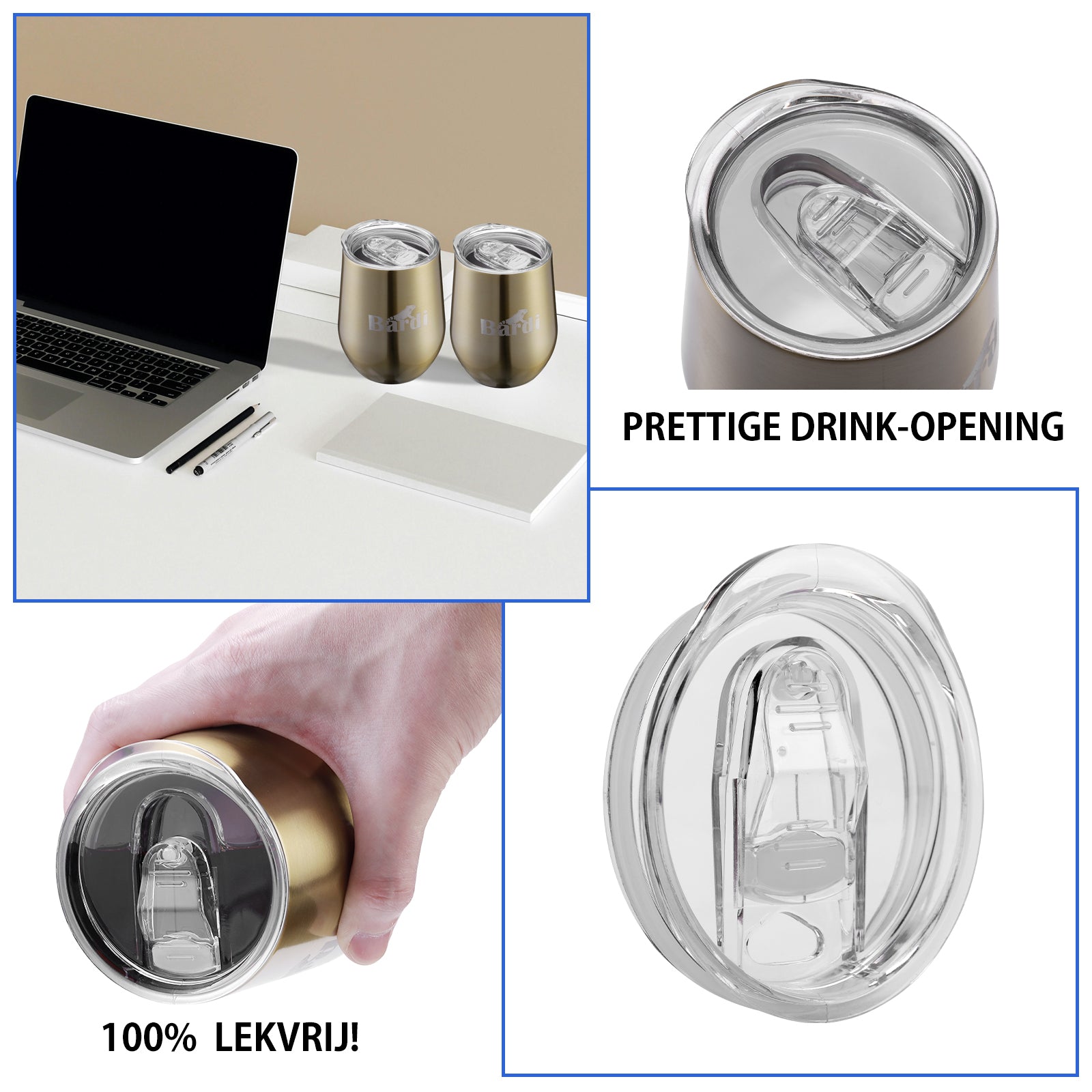 Bardi Thermosbekers 0,3L RVS goud set - incl. deksels - dubbelwandig