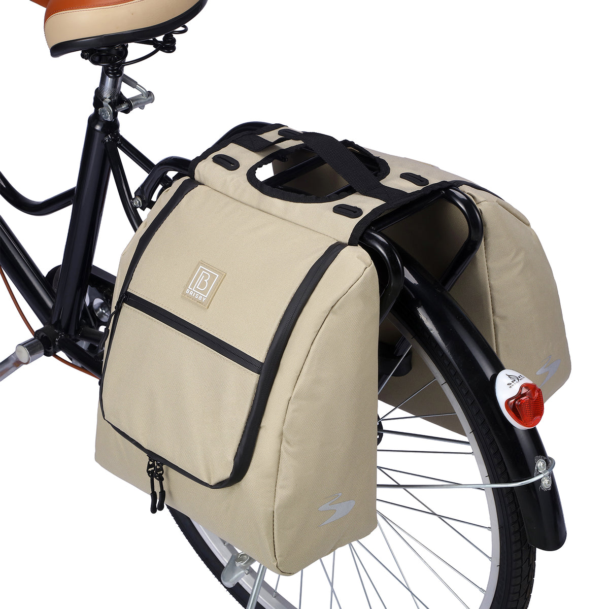 Brisby Dubbele Fietstas 28 Liter – Koeltas en Lunchtas – 4-laags Geïsoleerd – Voor Gewone en Elektrische Fiets – Waterafstotend met Waterdichte Ritsen – Natural Champagne