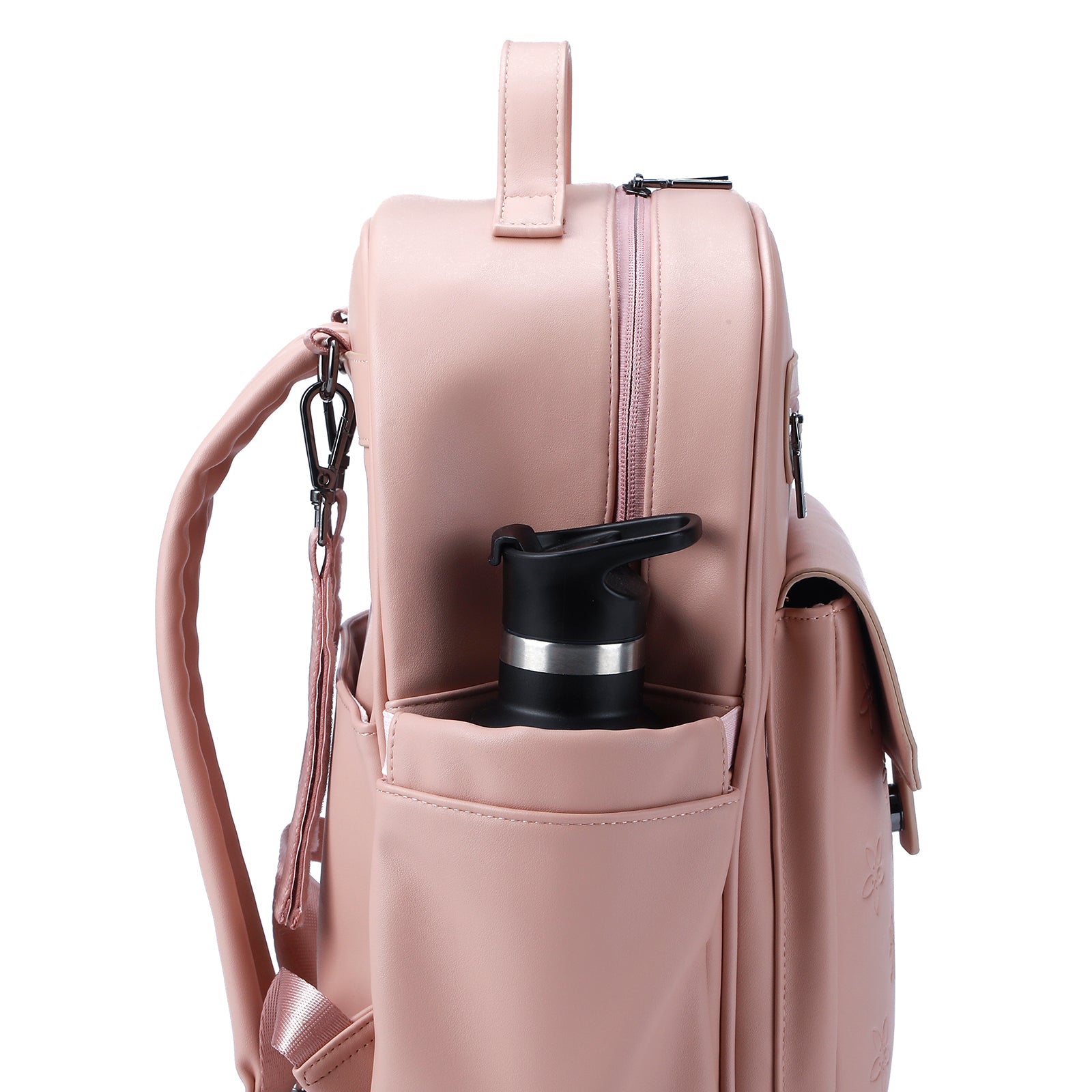 Venezia diaper bag and backpack pink - nursing bag - hard-wearing - incl. buggy/pram hooks, changing mat and cool bag - PU leather