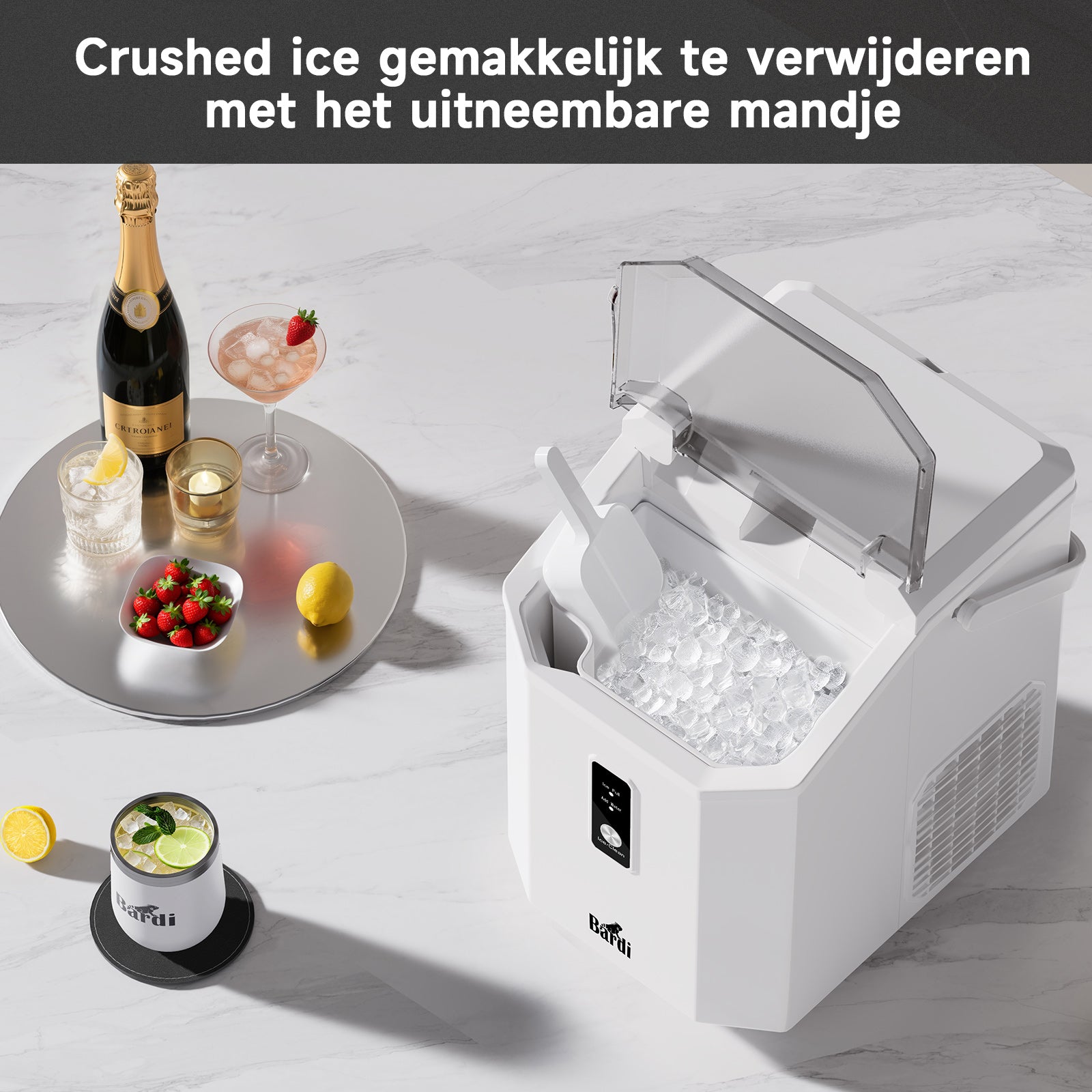 Bardi Nugget IJsblokjesmachine Square 1,1L wit - 15 kg/24 uur - incl. thermosbeker