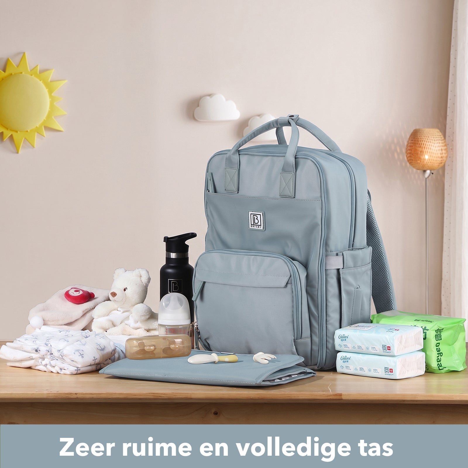 Brisby slijtvaste Luiertas – verzorgingstas – met buggymontage - Mist Blue