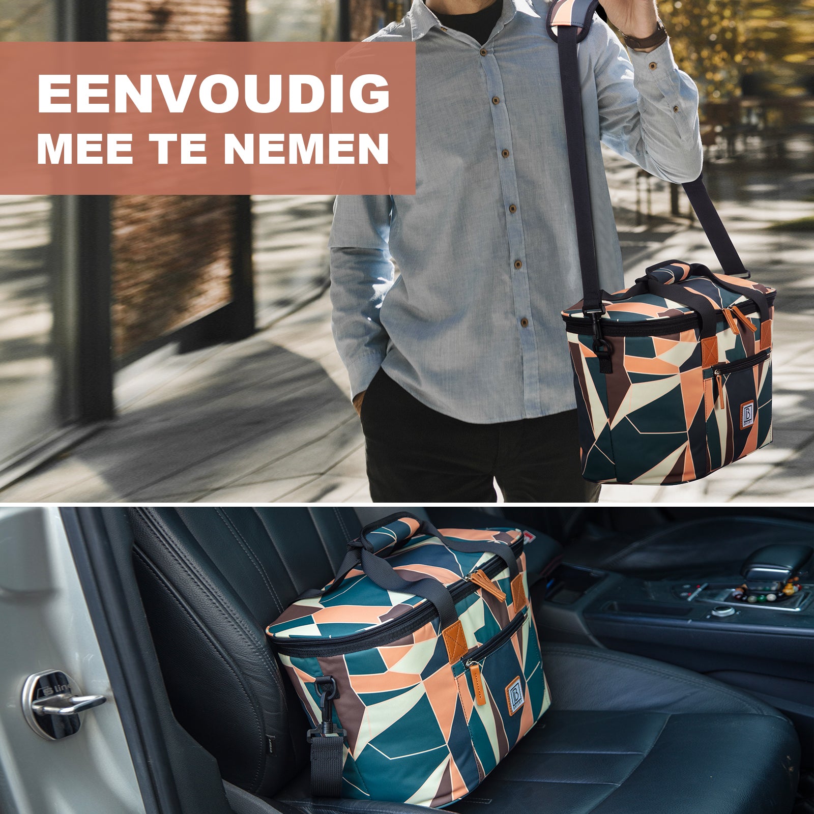 Koeltas 21L abstract colours - GRATIS mealbox - boodschappentas - 4-laags geïsoleerd - incl. 2 gratis koelelementen en schouderband