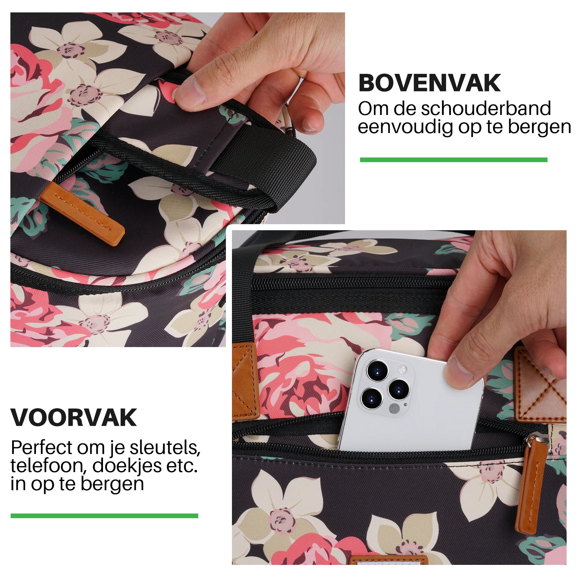 Brisby Koeltas 21L zwarte bloemen set - incl. mealbox, 2 koelelementen, schouderband