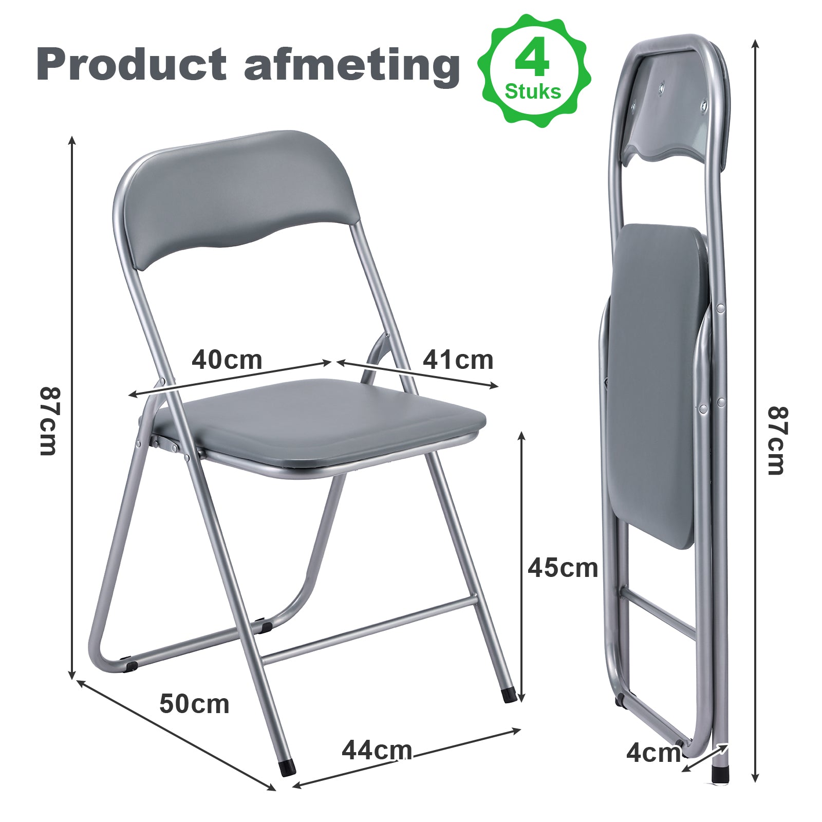 Bardi 4-delige Klapstoelen set PVC grijs - 100 kg draagvermogen