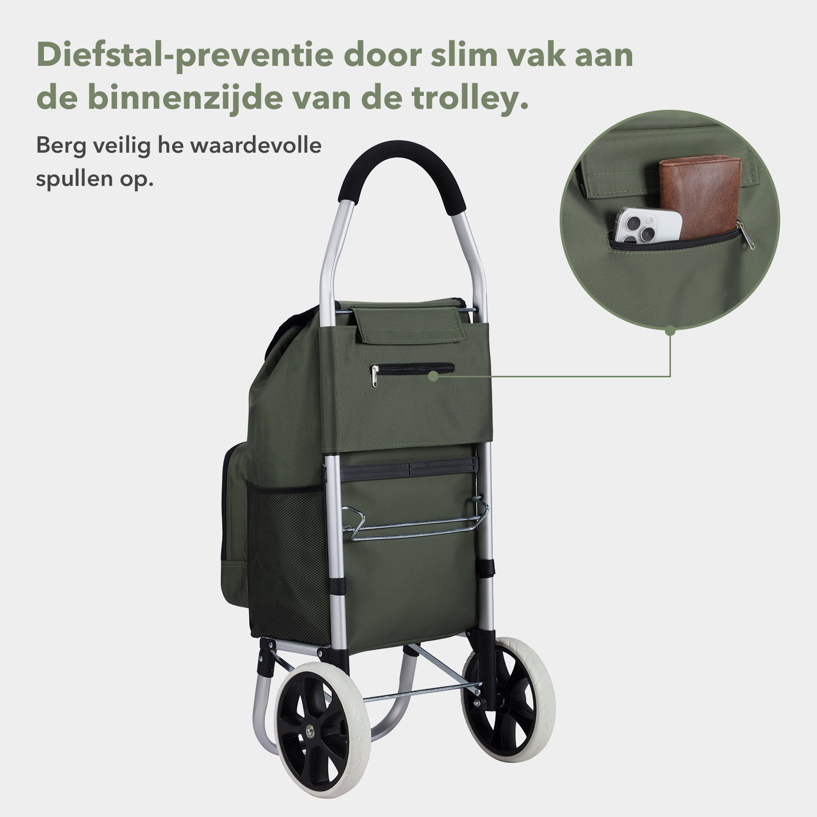 Boodschappentrolley Deluxe 50L met koelvak groen - boodschappenwagen - steekwagenfunctie
