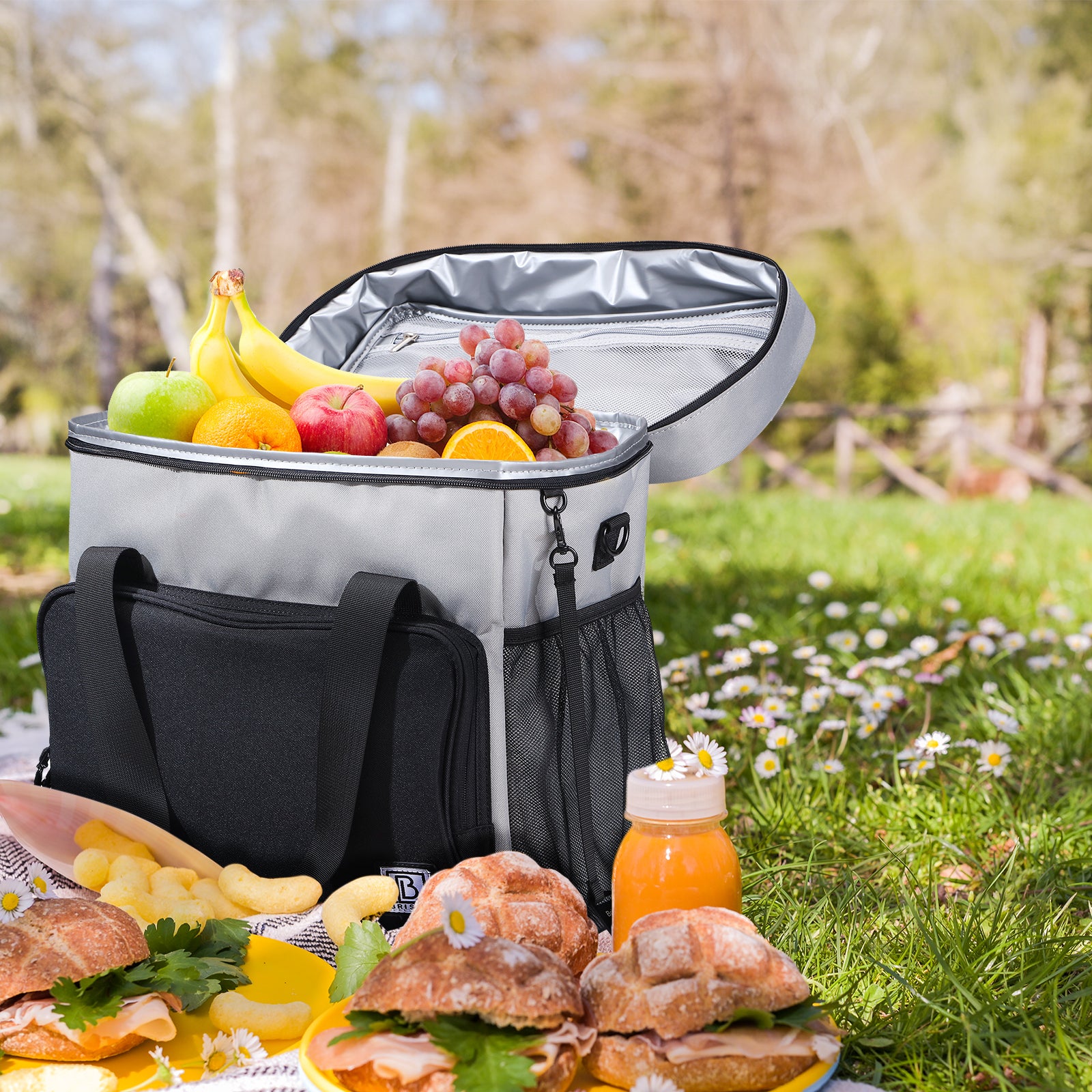 Cooler bag 40L black/grey with grey interior - Lunch bag - 4-layer insulated - 6 free cooling elements - incl. shoulder strap