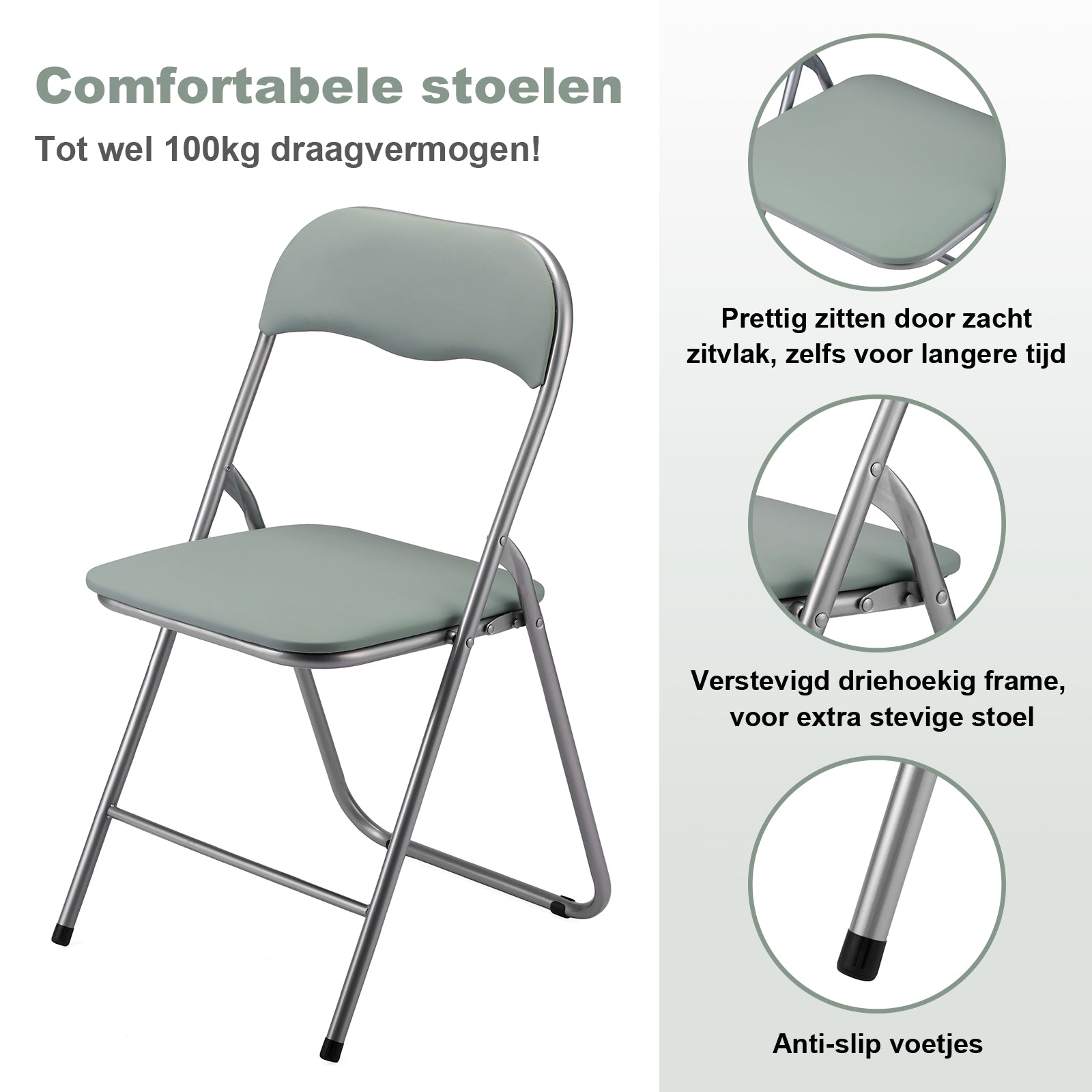 Bardi 4-delige Klapstoelen set PVC groen - 100 kg draagvermogen