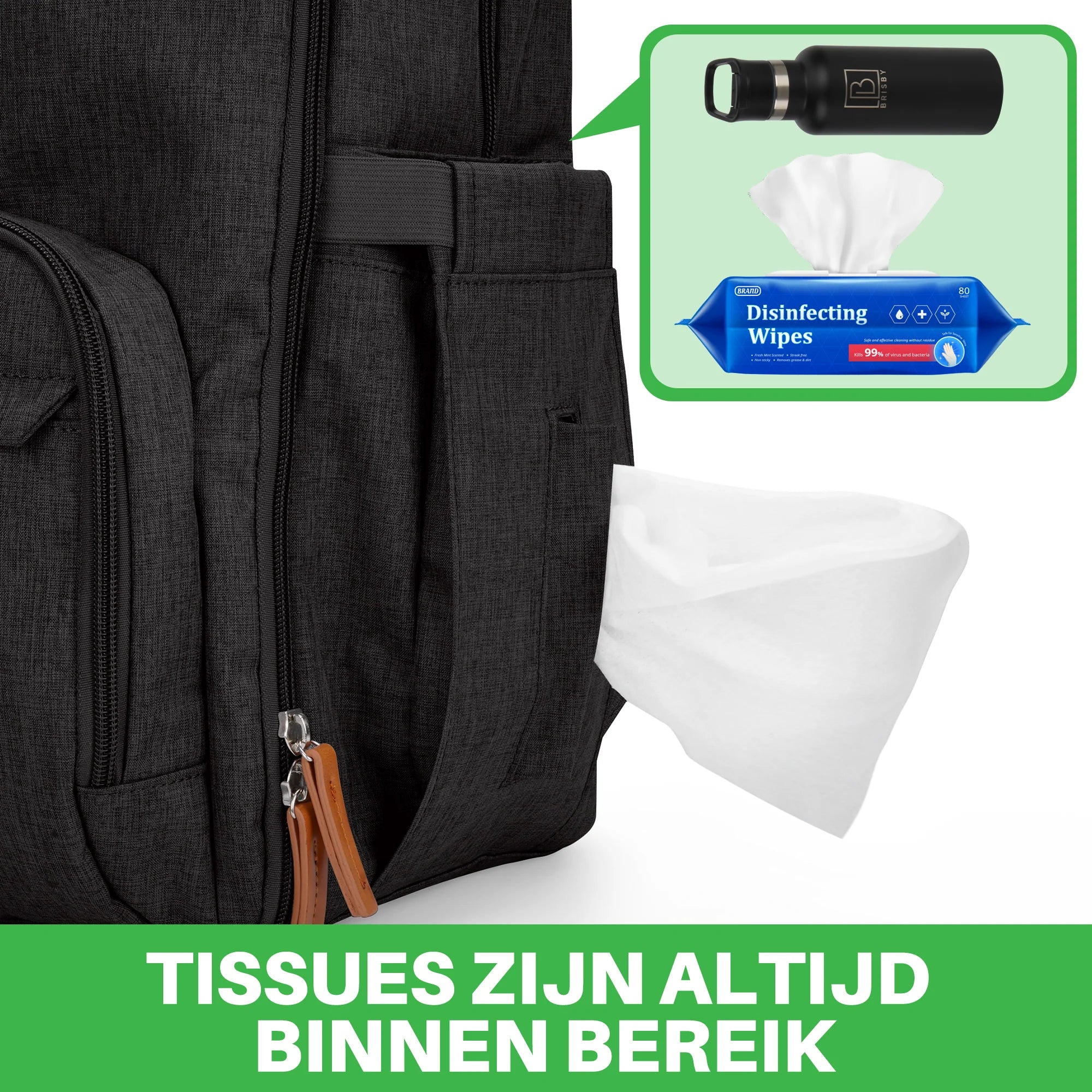 Original slijtvaste luiertas zwart - verzorgingstas - incl. buggymontage en verschoningsmat